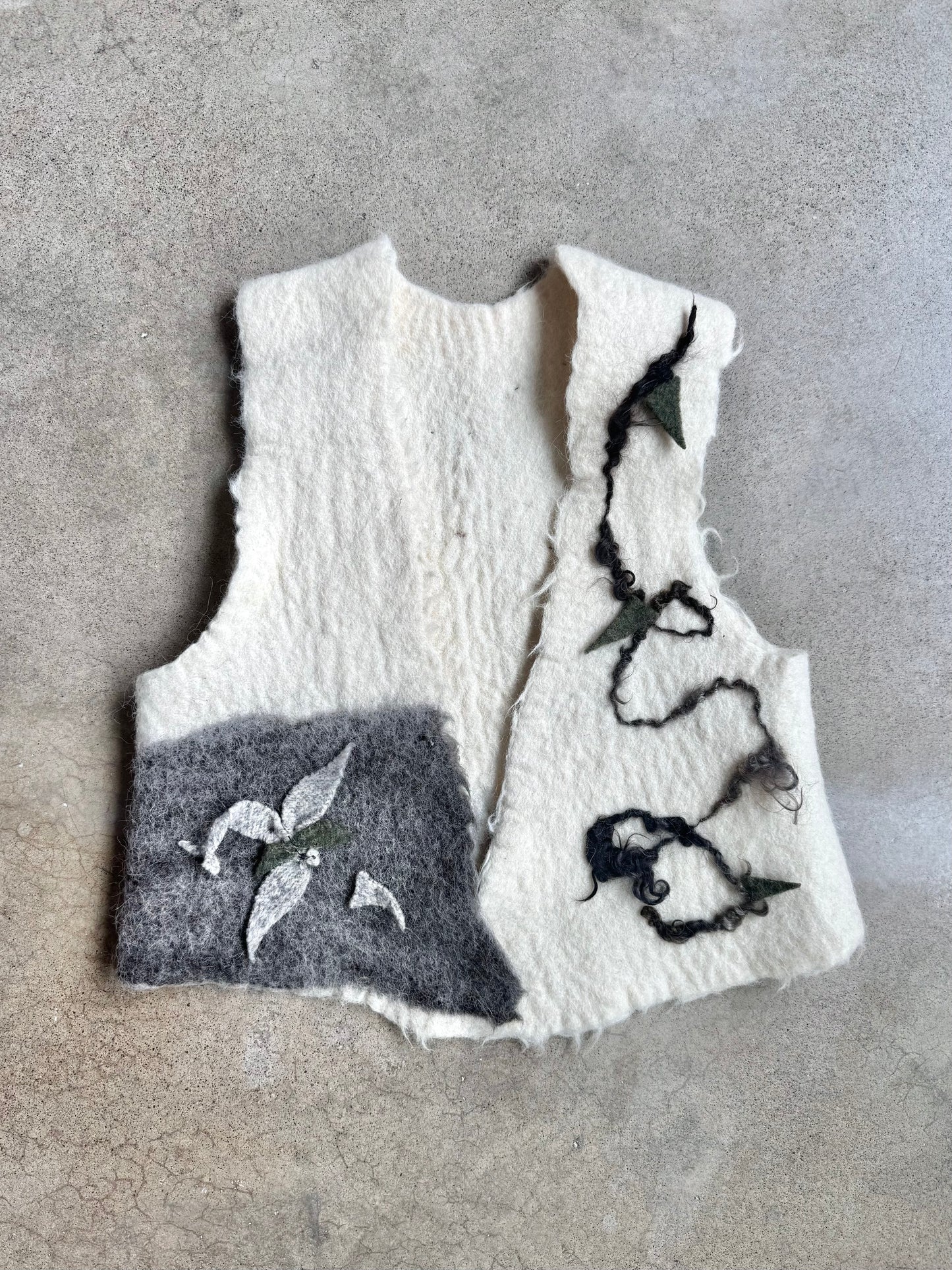 Vintage 1990s Handmade Felted Wool Floral Pattern Vest | Small