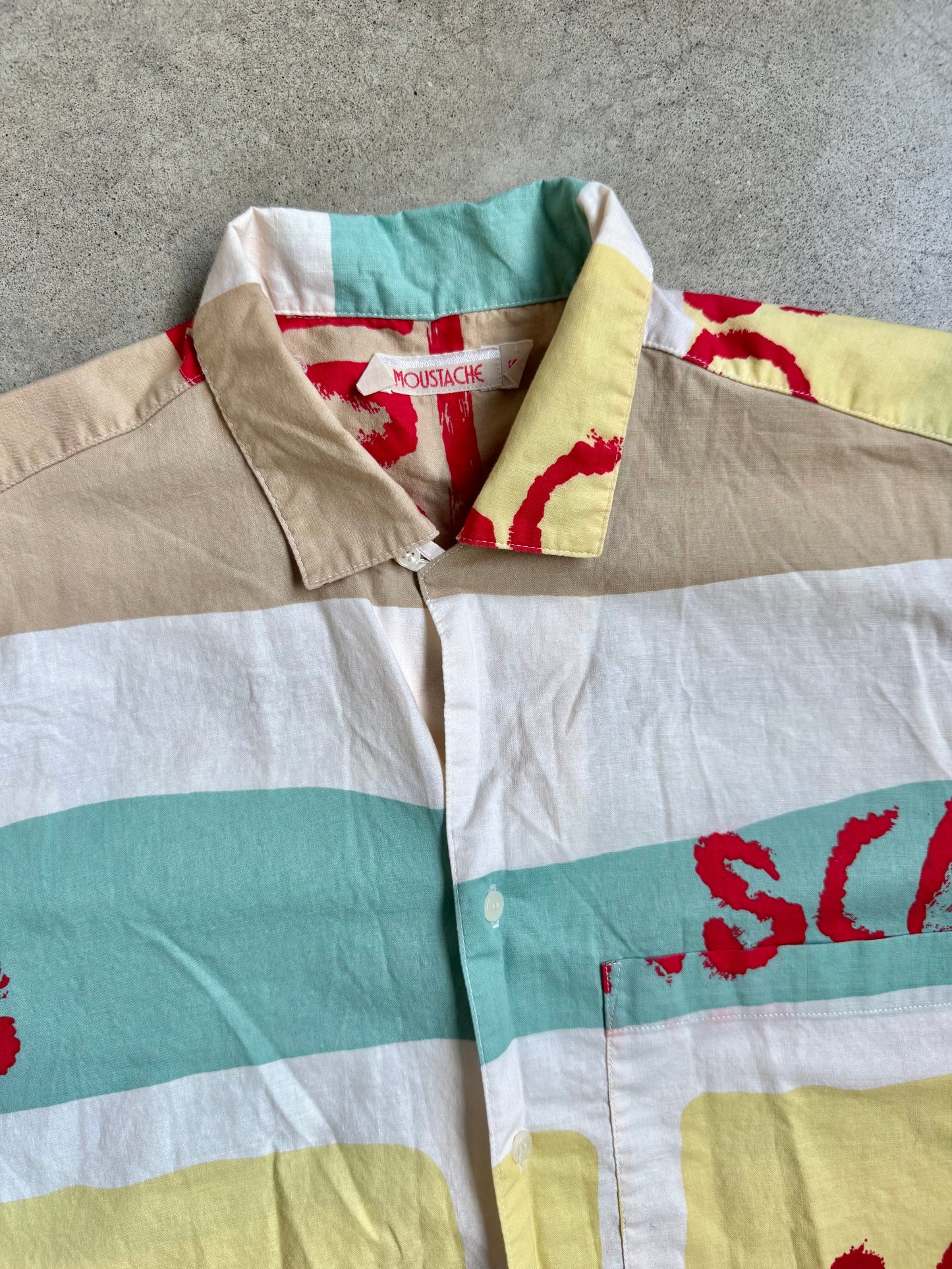 Vintage 1980s Moustache Multi-Color Graphic Printed Short Sleeve Shirt | Small