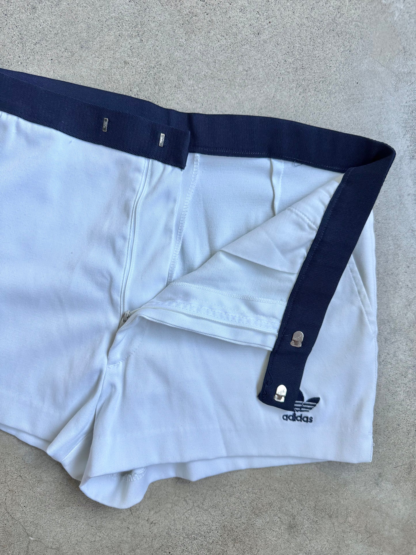 Vintage 1980s Adidas White & Navy Athletic Shorts | 34