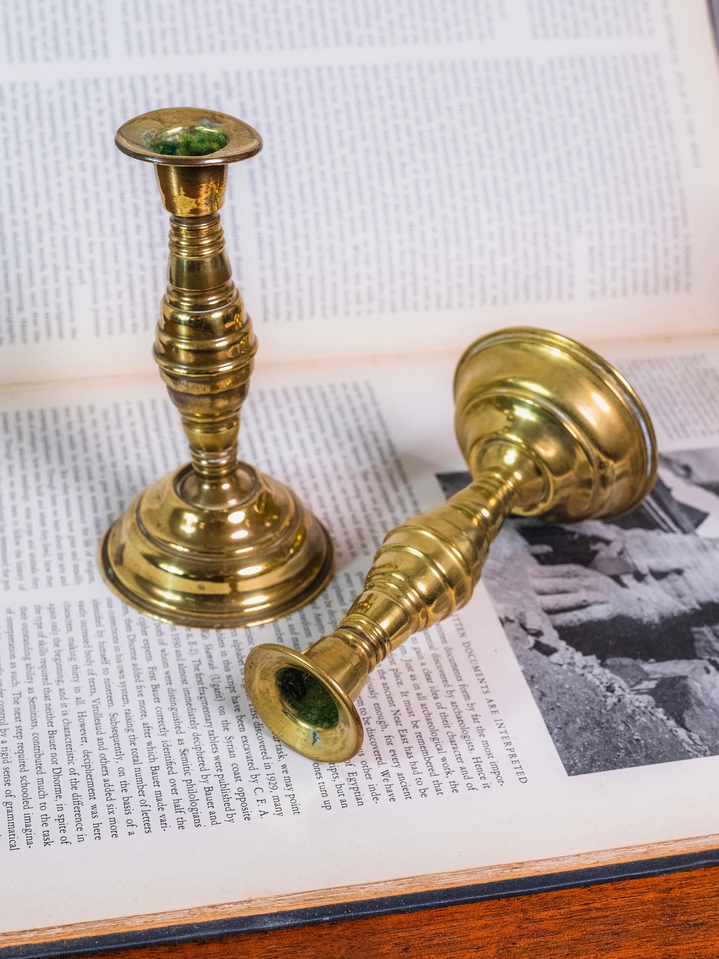 Antique Brass Sand Filled Beehive Shaped Candlestick Holders | Set of 2