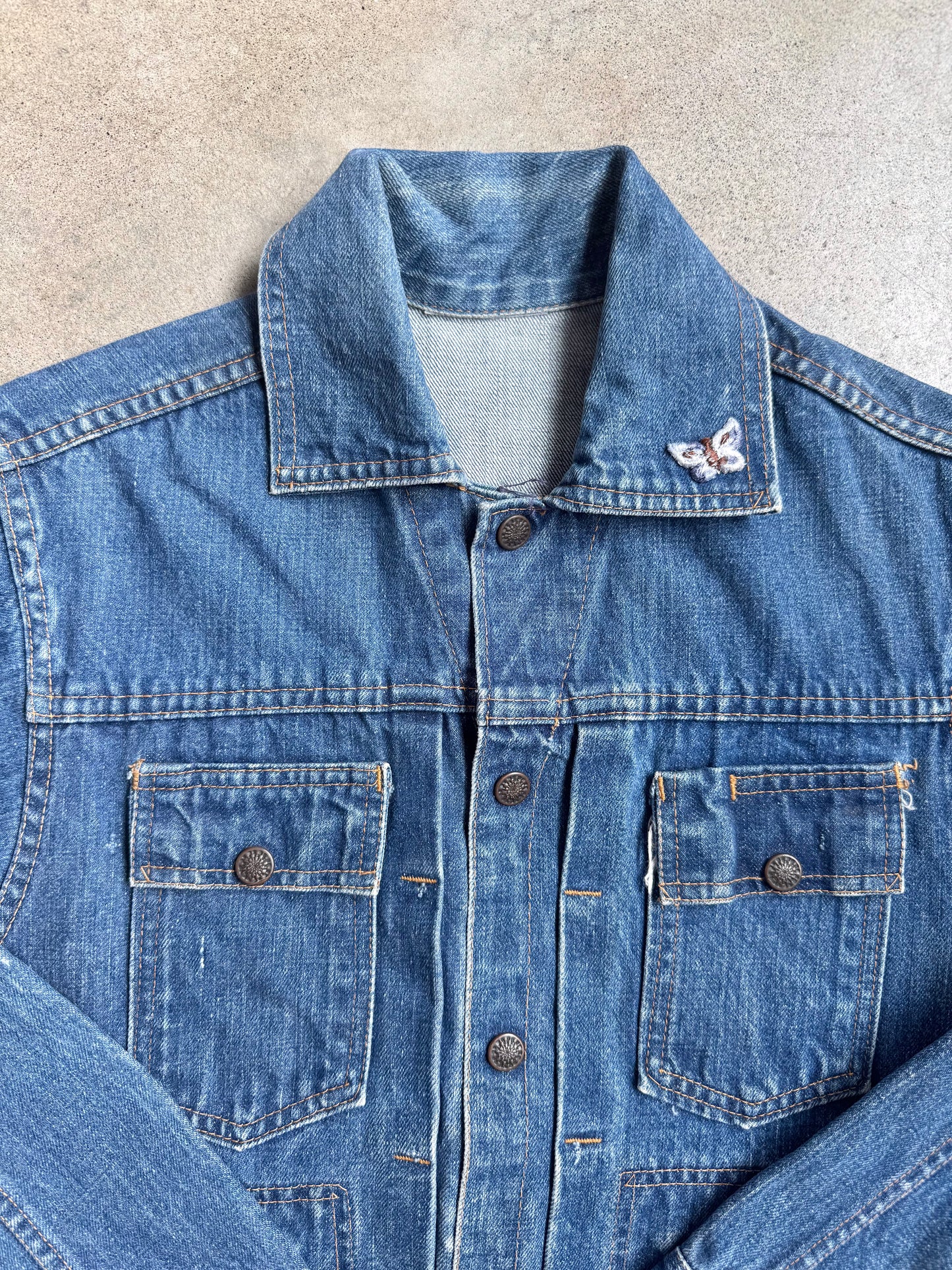 Vintage 1960s Type II Selvedge Denim Butterfly Patch Jacket | Small
