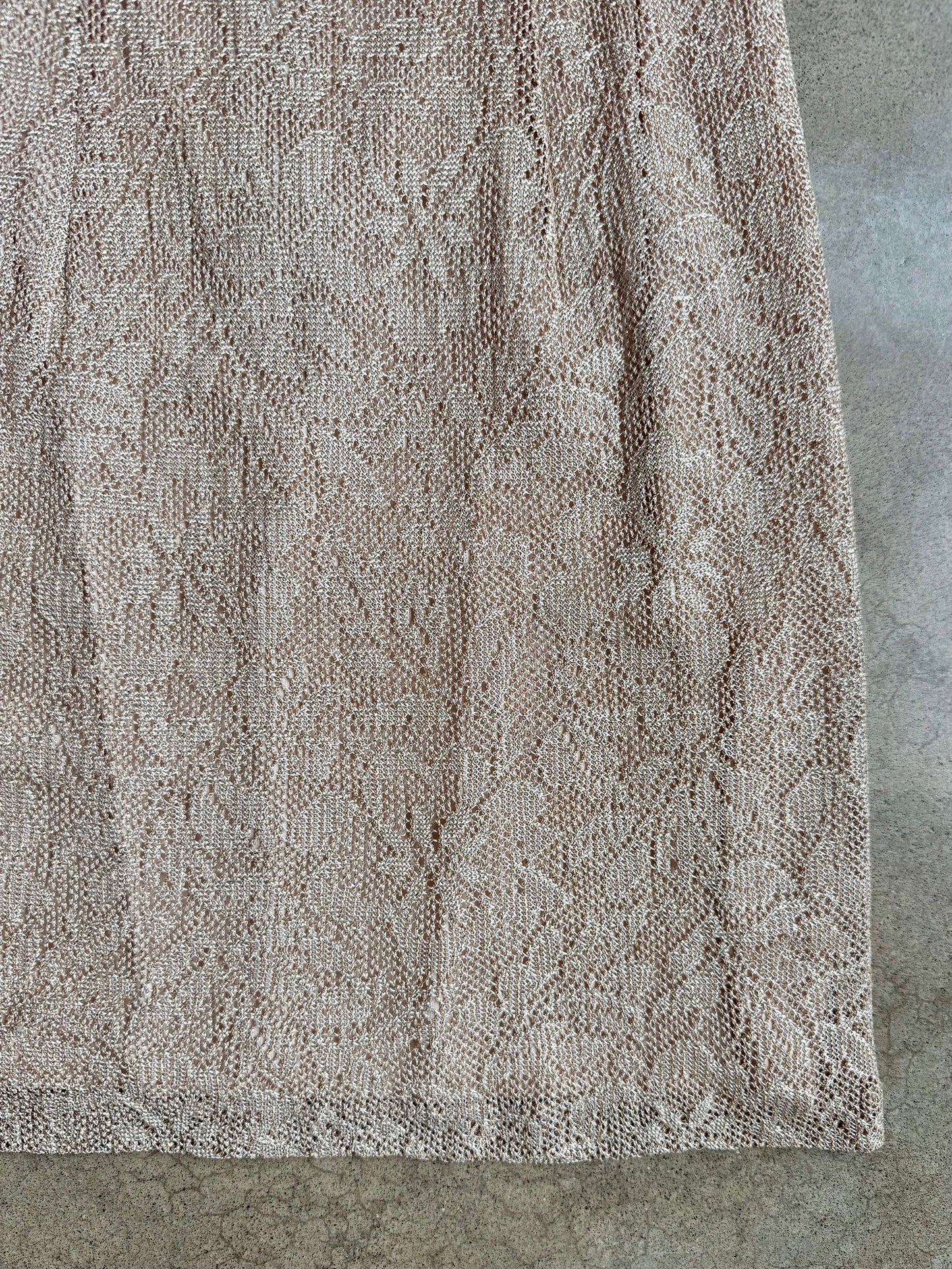 Vintage 1990s Onyx Nite Cream & Gold Metallic Crochet Dress | Medium