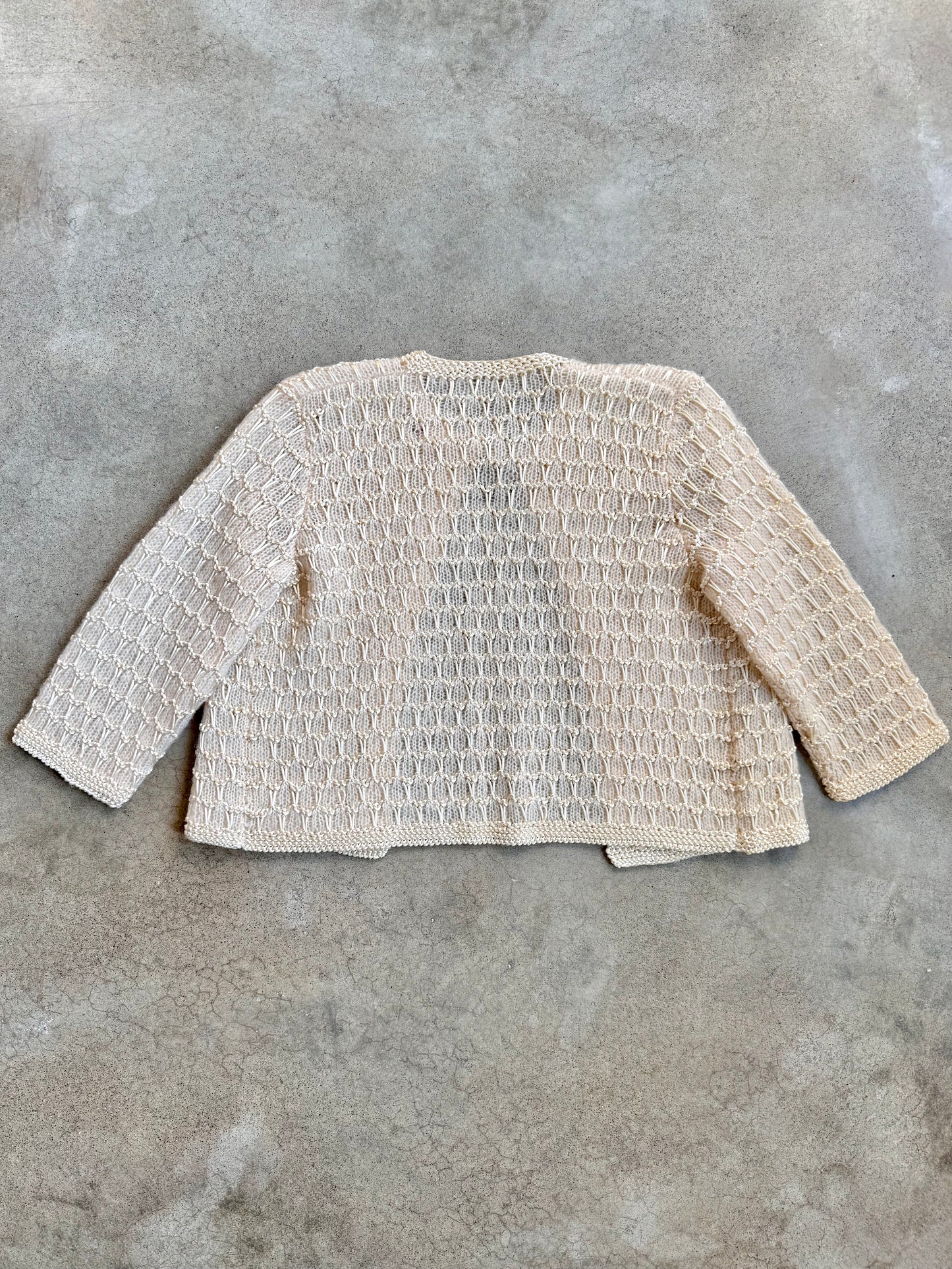 Vintage 1950s Cream Crochet Knit Cardigan | Medium