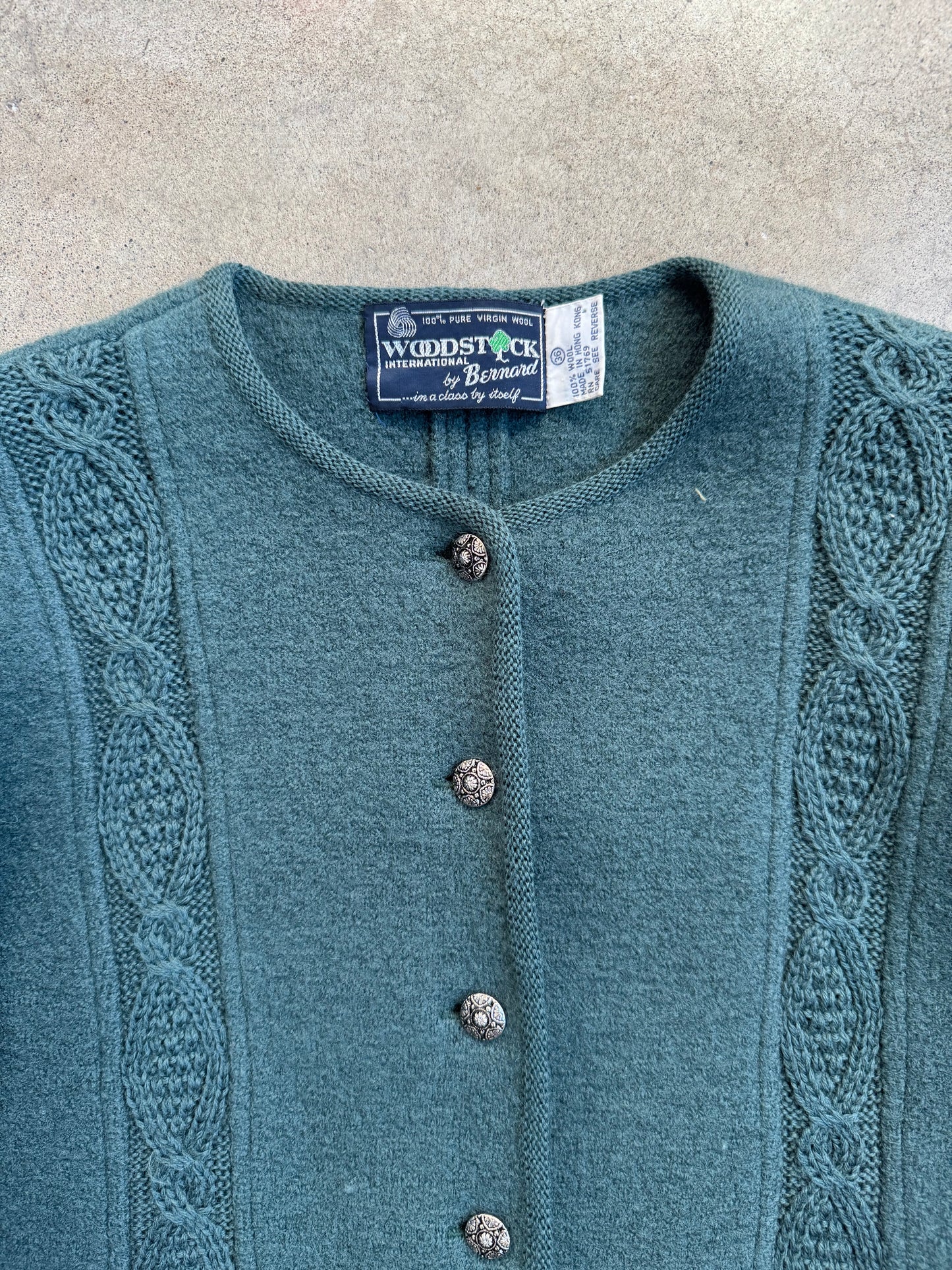 Vintage 1970s Woodstock by Bernard Teal Wool Cardigan | Small