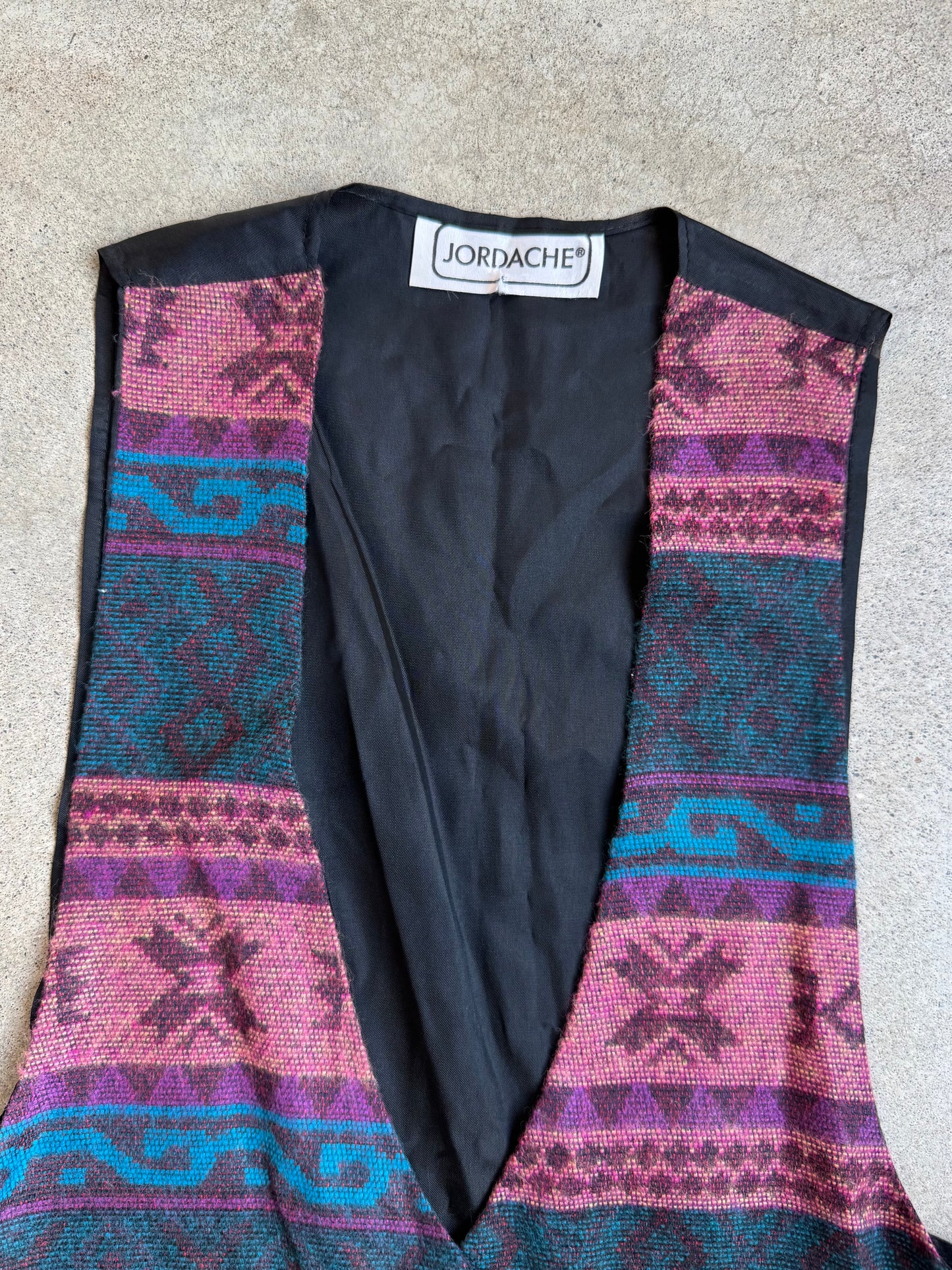 Vintage 1980s Jordache Woven Southwestern Pattern Waistcoat Vest | Small