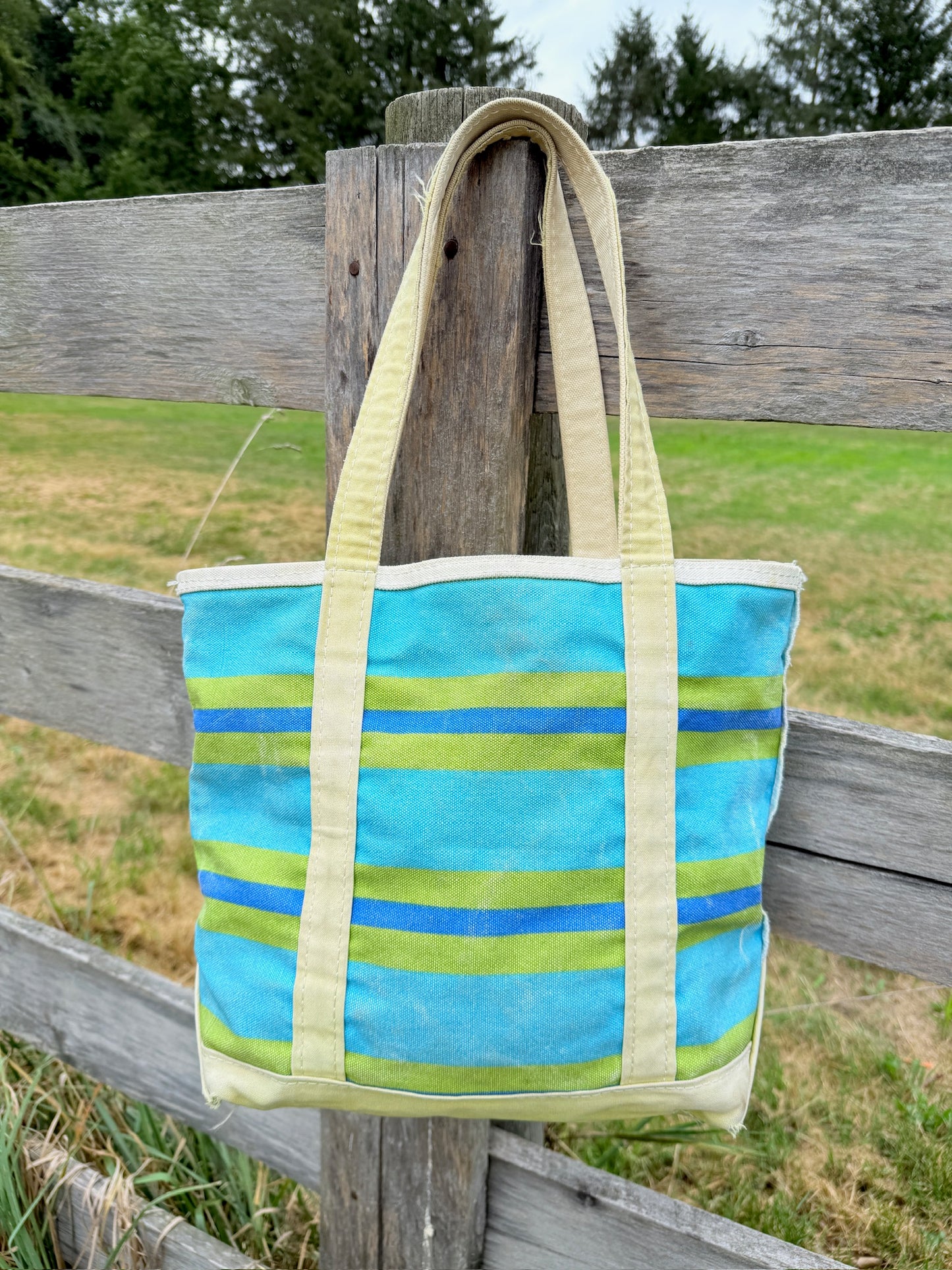 Vintage 1980s/90s L.L. Bean Blue & Green Striped Boat & Tote Bag