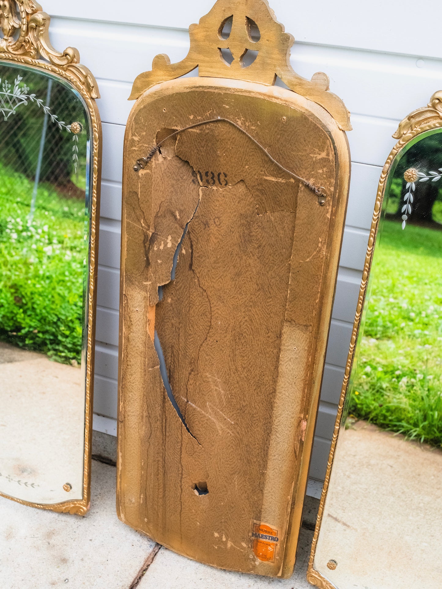Antique 1920s Nurre Maestro Baroque-Style Gold Framed 3-Panel Mirror Set