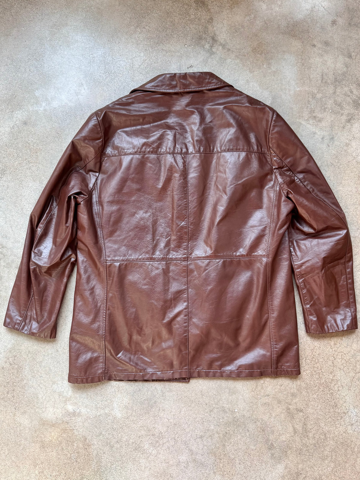 Vintage 1970s London Fog Brown Faux Fur Lined Leather Jacket | 46R