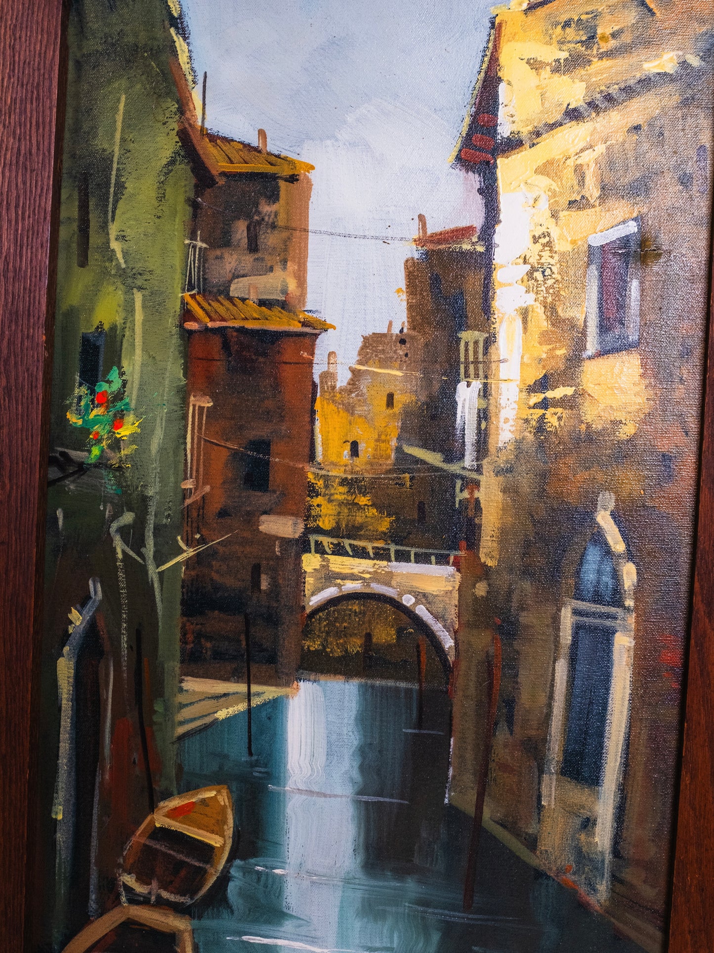 Framed Venice Landscape Oil on Canvas Painting