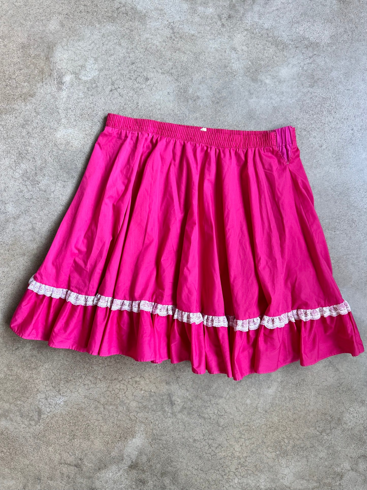Vintage 1970s Partners Please! Hot Pink Lace Trim Square Dance Circle Skirt | XL