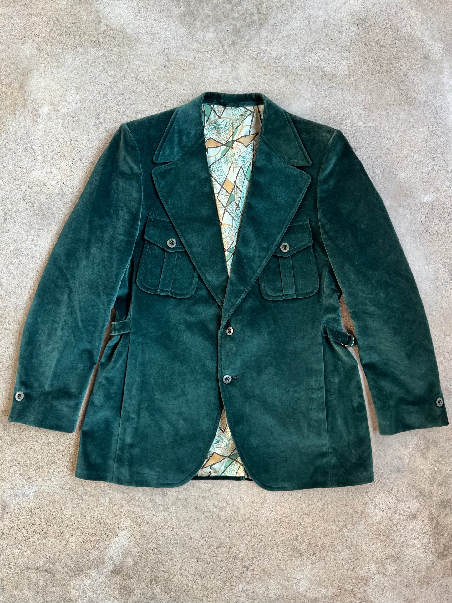 Vintage 1970s Ratner Green Velvet Two-Piece Suit | L/XL