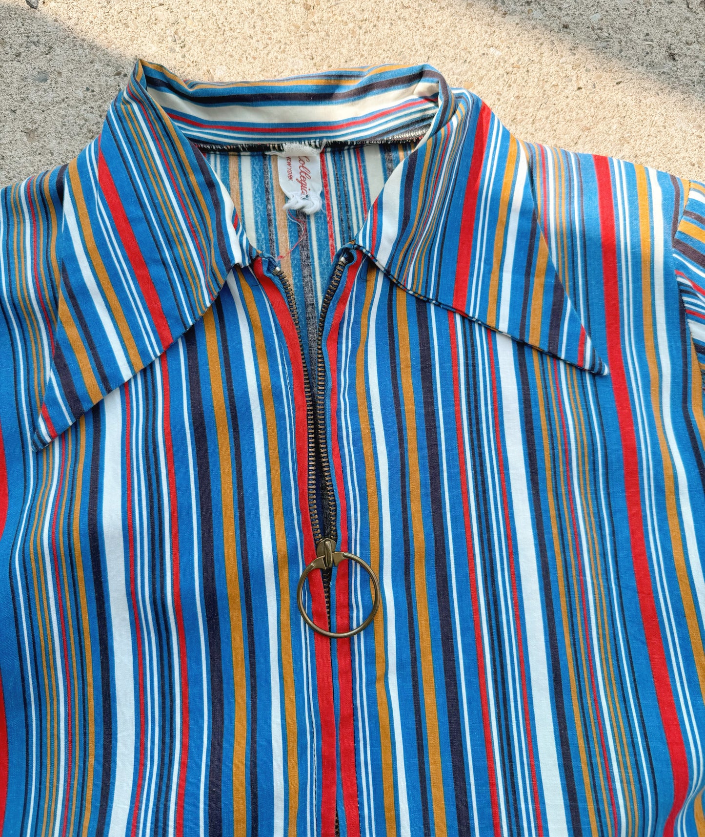 Vintage 1960s Striped O-Ring Zip Up Dagger Collar Shirt