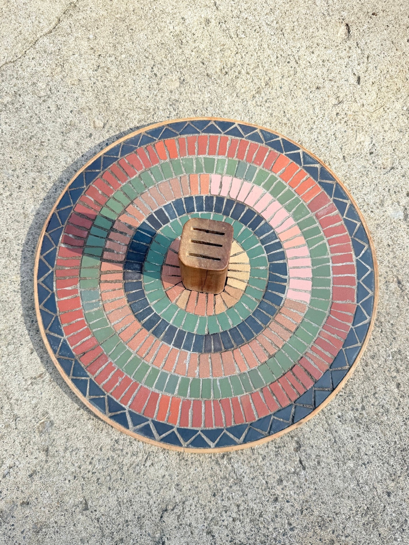 Vintage 1980s Round Tiled Cheese Charcuterie Platter w/ Knife Holder