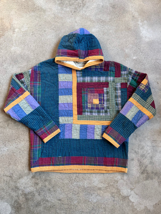 Handmade Quilted Patchwork Hoodie Sweatshirt | XL