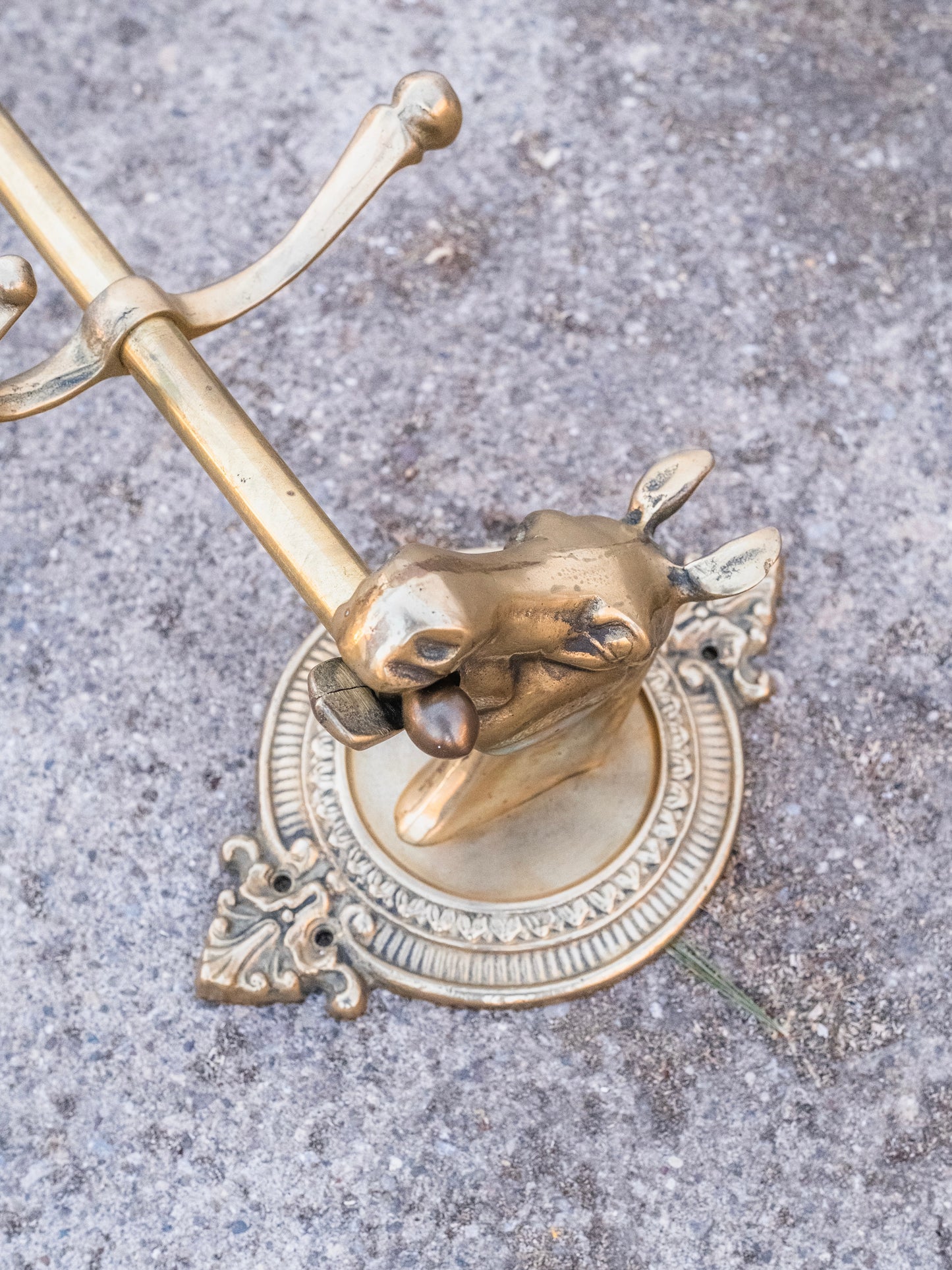 Vintage 1950s Solid Brass Horse Head Five Prong Wall-Mounted Coat Rack