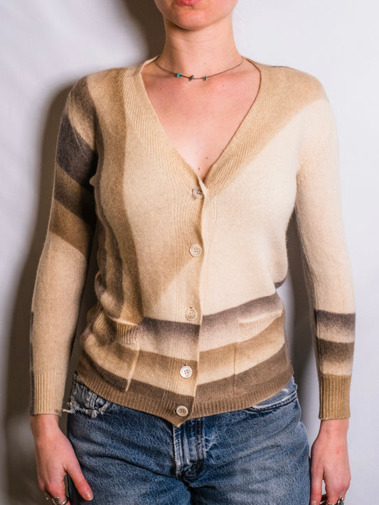 Vintage 1960s Martha Boutique Neutral Stripe Pattern Cashmere Cardigan | XS/S
