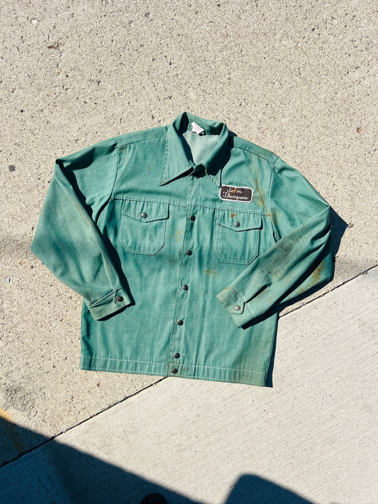 Vintage 1950s Cap’n Jac Worn Green Mechanic Jacket