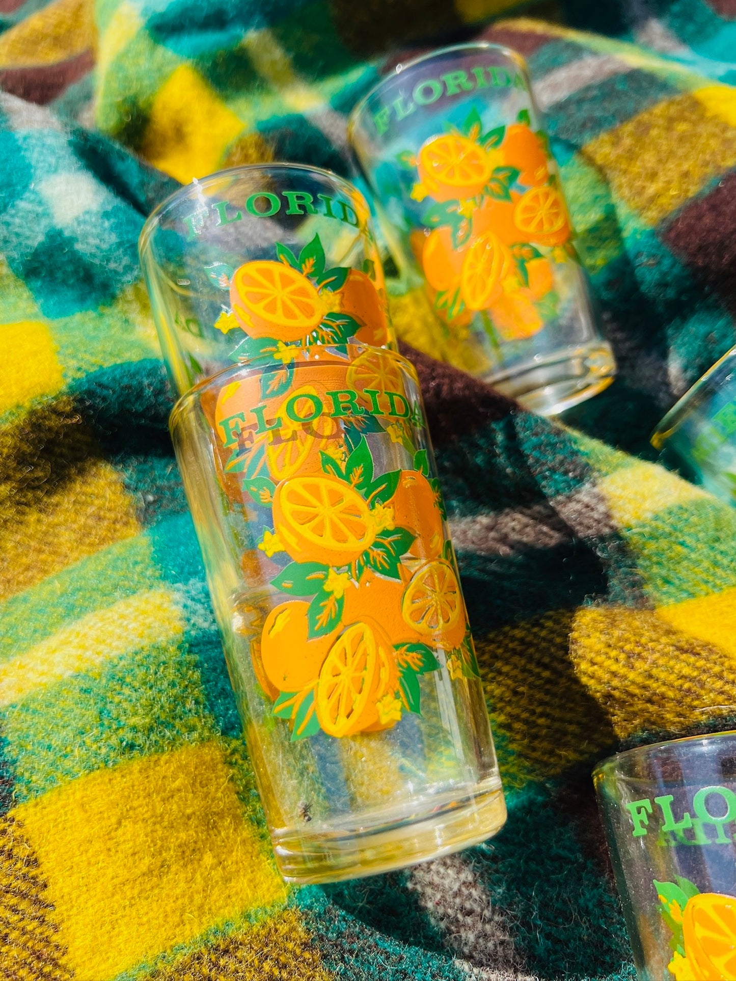 Vintage 1970s Florida Orange Juice Glasses | Set of 6