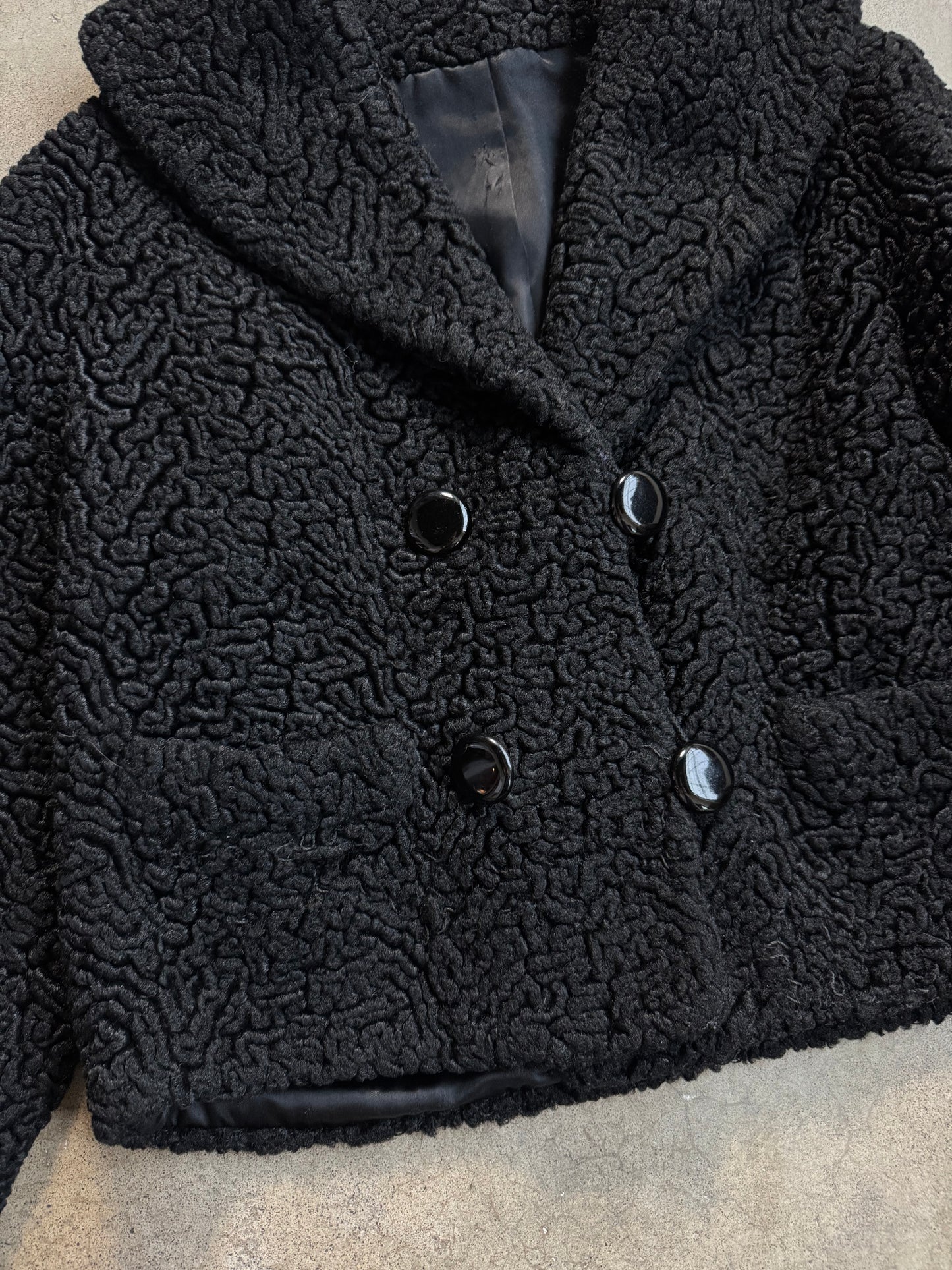 Vintage 1950s Black Persian Lambswool Double-Breasted Short Jacket | S/M
