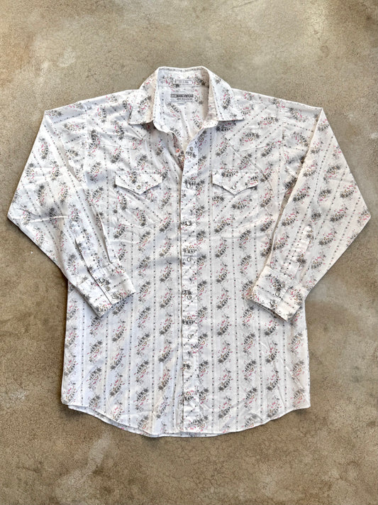 Vintage 1980s Corral West Ranchwear Floral Pearl Snap Western Shirt | XL
