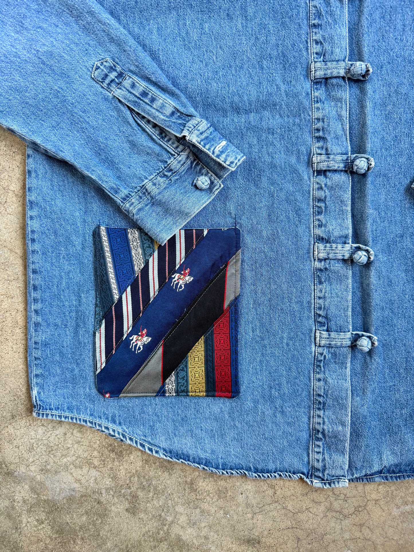 Vintage 1990s Clementine Tie Patchwork Pocket Denim Shirt | Large