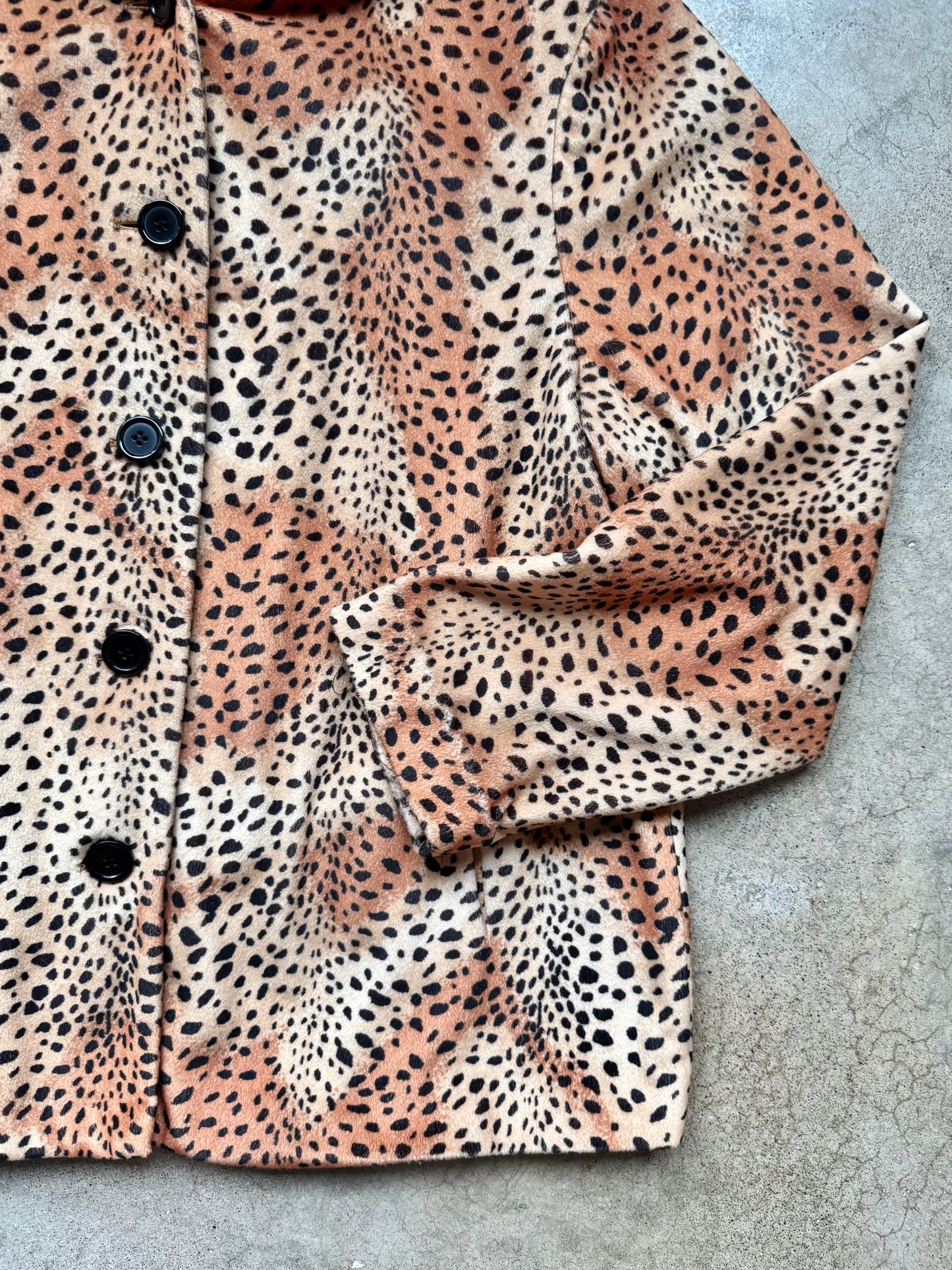 Vintage Dennis Basso Leopard Print Faux Fur Hooded Jacket | XL