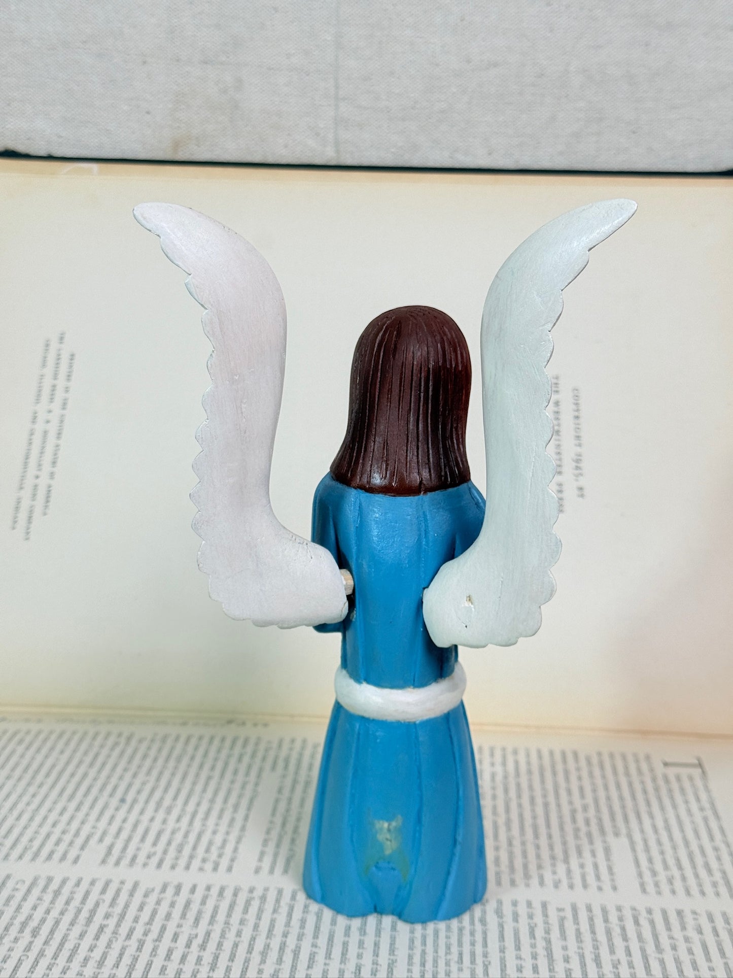 Vintage 1980s Polish Hand-Carved Wood "Blue Angel" Figurine | Signed Zenon Miczolek
