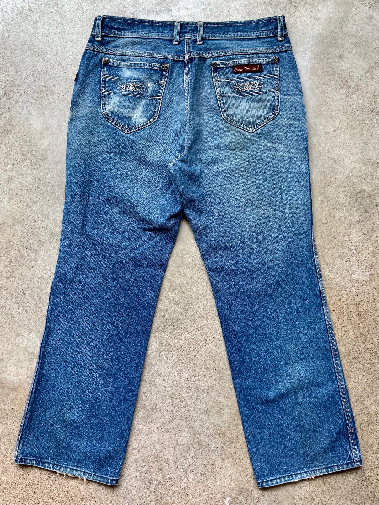 Vintage 1970s Ocean Terminal Distressed Bootcut Jeans | Waist 34”