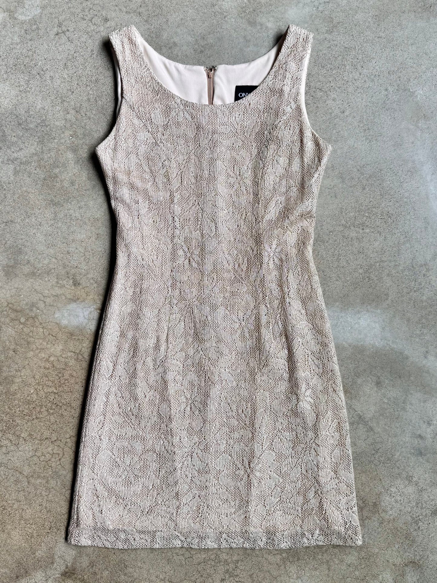 Vintage 1990s Onyx Nite Cream & Gold Metallic Crochet Dress | Medium
