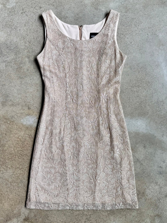 Vintage 1990s Onyx Nite Cream & Gold Metallic Crochet Dress | Medium