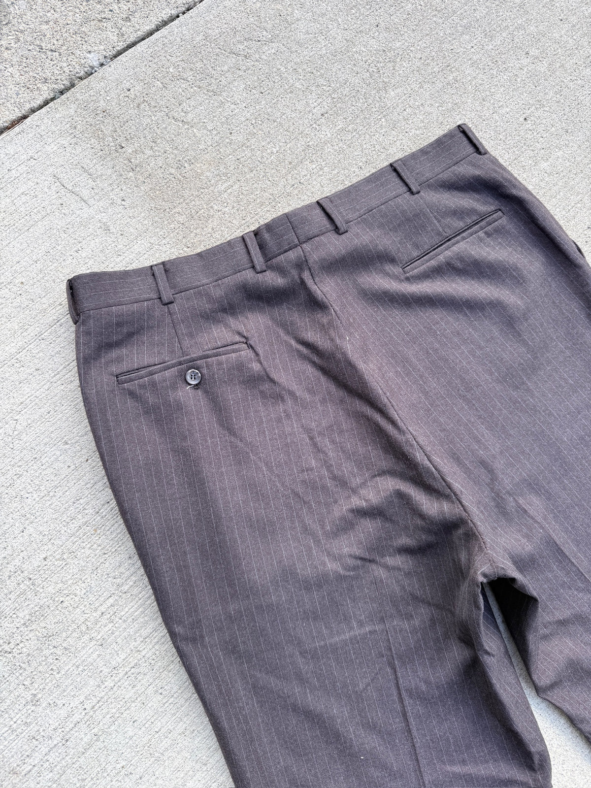 Vintage Charcoal Grey Pinstripe Wool Trousers | Waist 38”