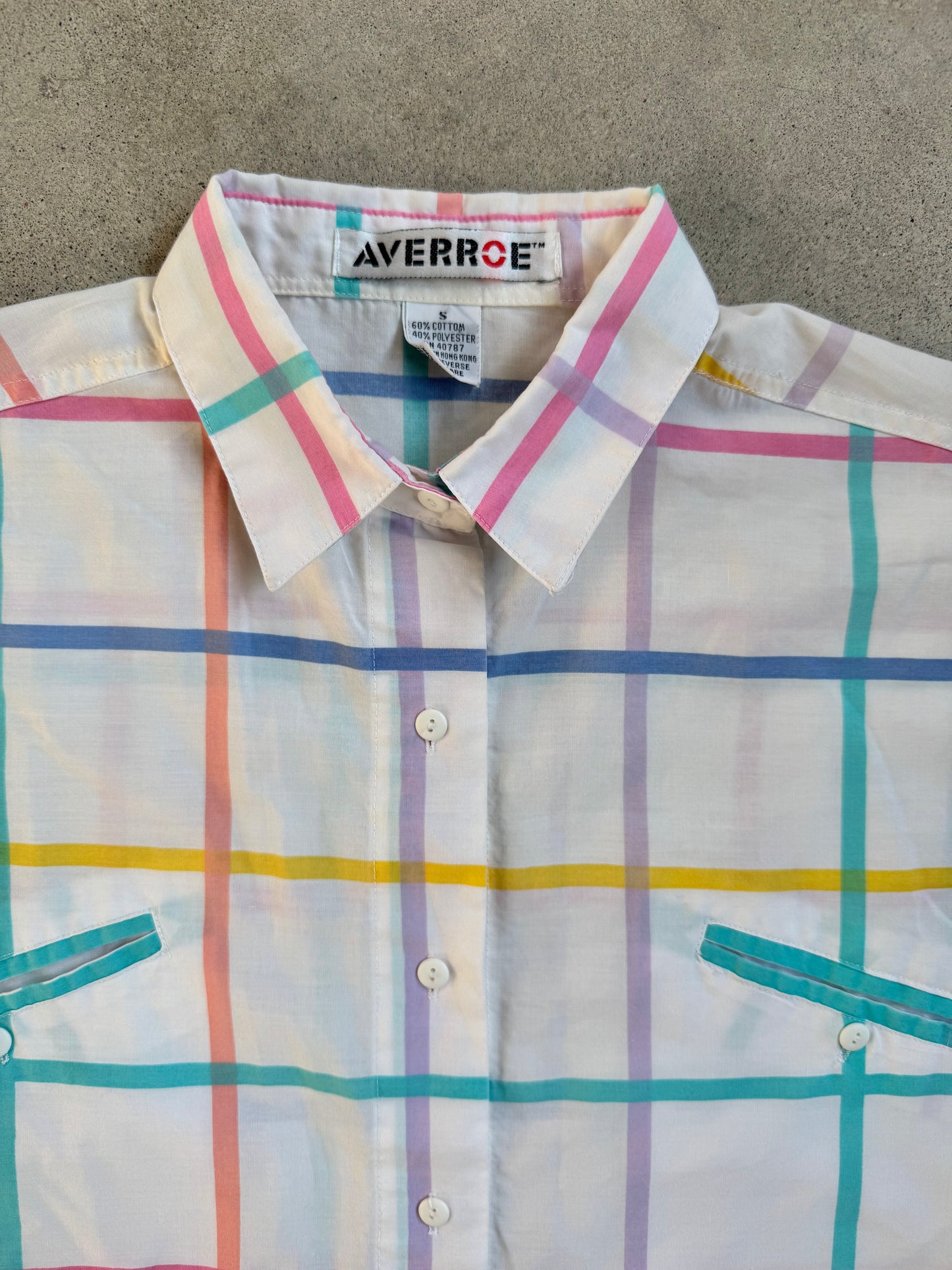 Vintage 1980s Averroe Pastel Plaid Button-Up Blouse | Small
