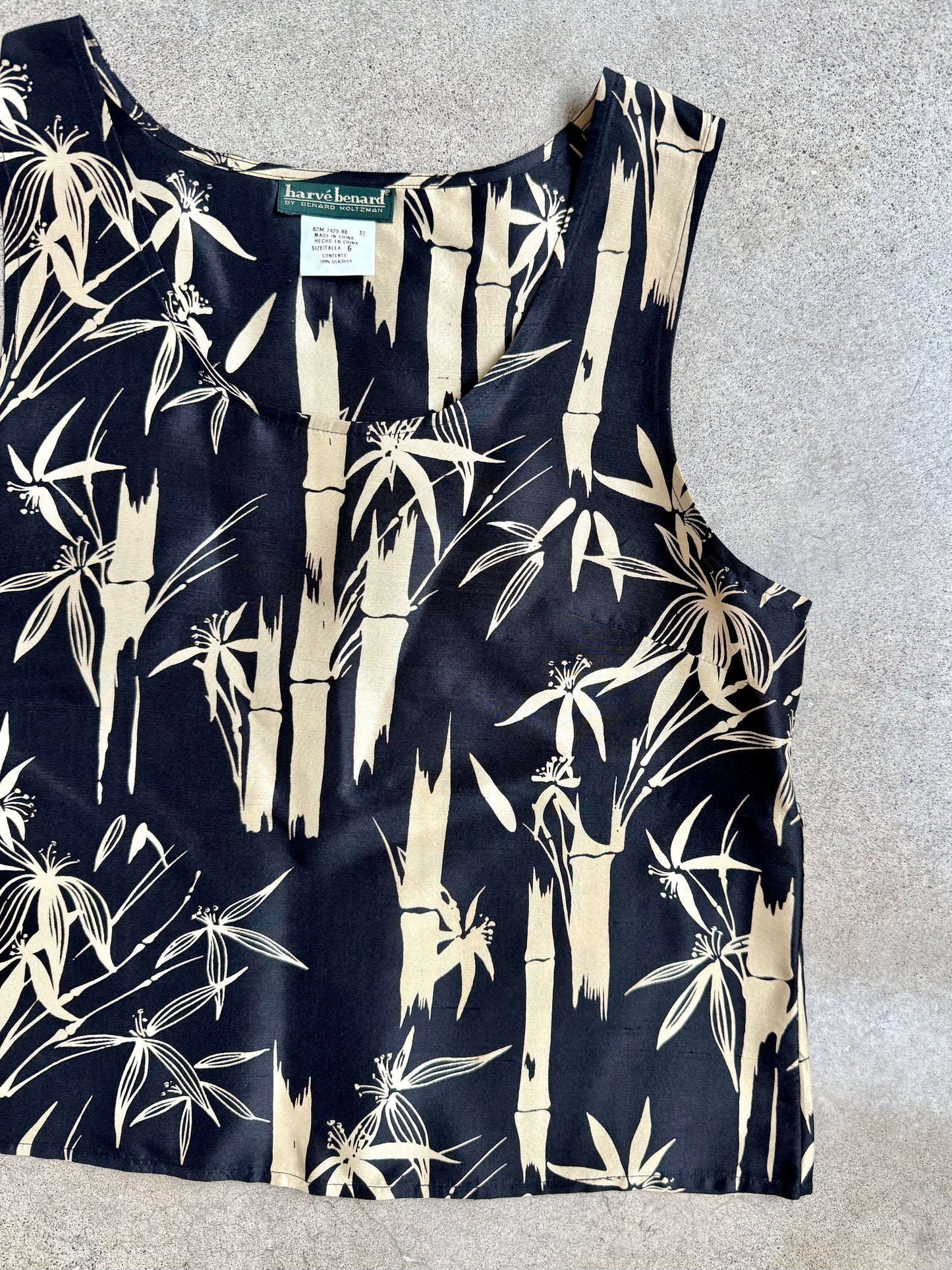 Vintage 1990s Harvé Benard 100% Silk Bamboo Print Two-Piece Set | Small