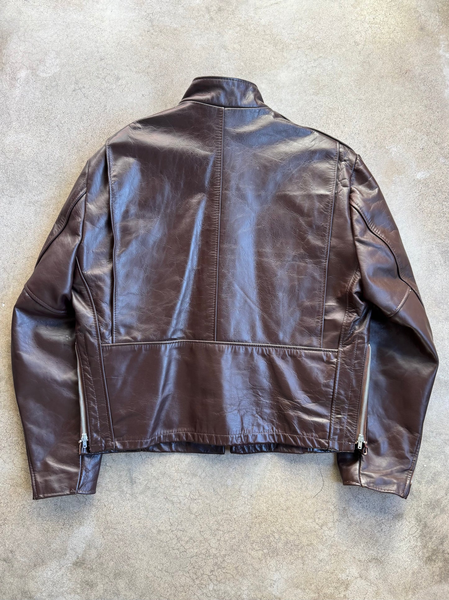 Vintage 1970s Sears The Leather Shop Brown Zip-Up Riding Jacket | 46R
