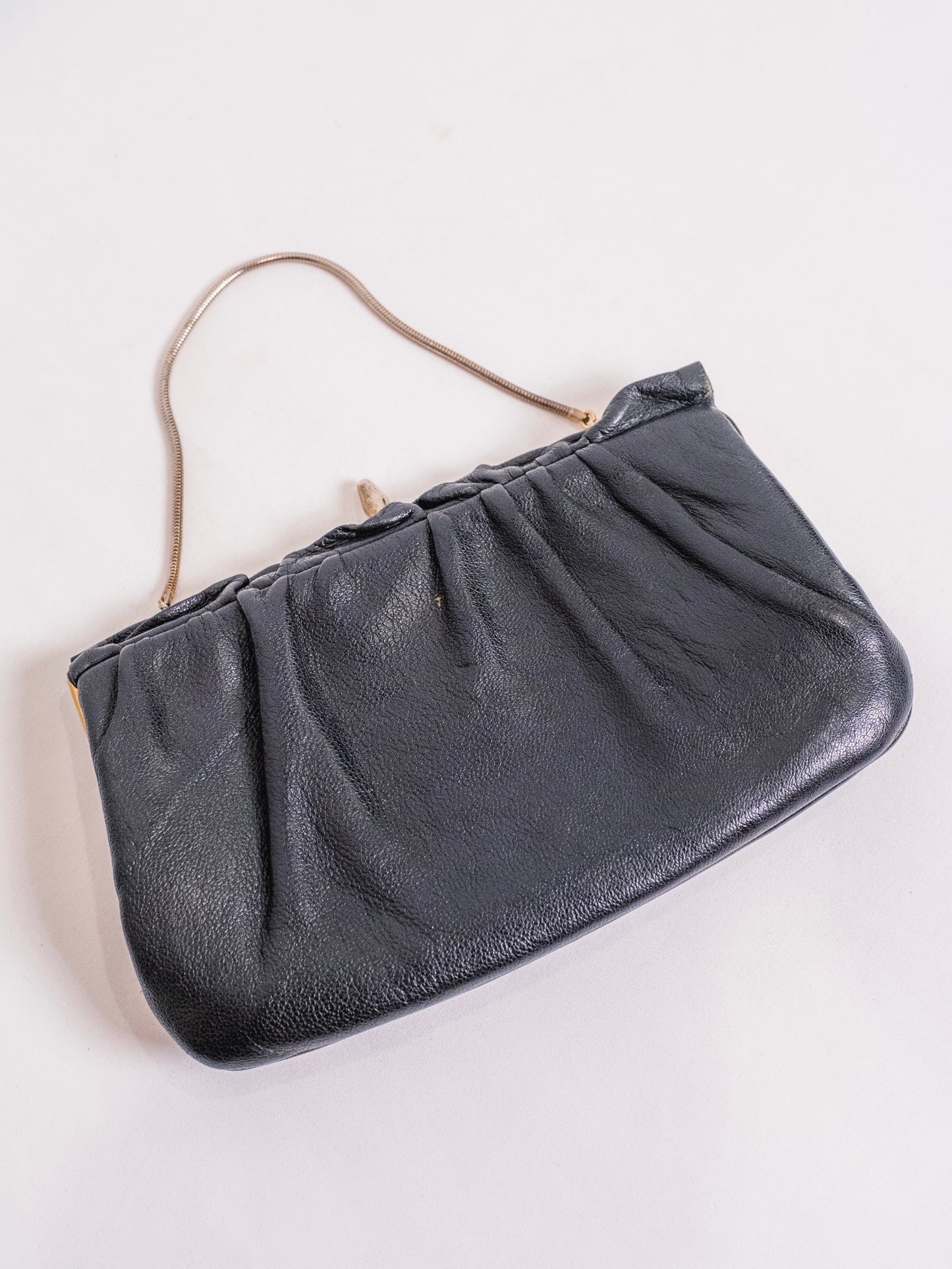 Vintage 1950s Black Leather Clutch Handbag