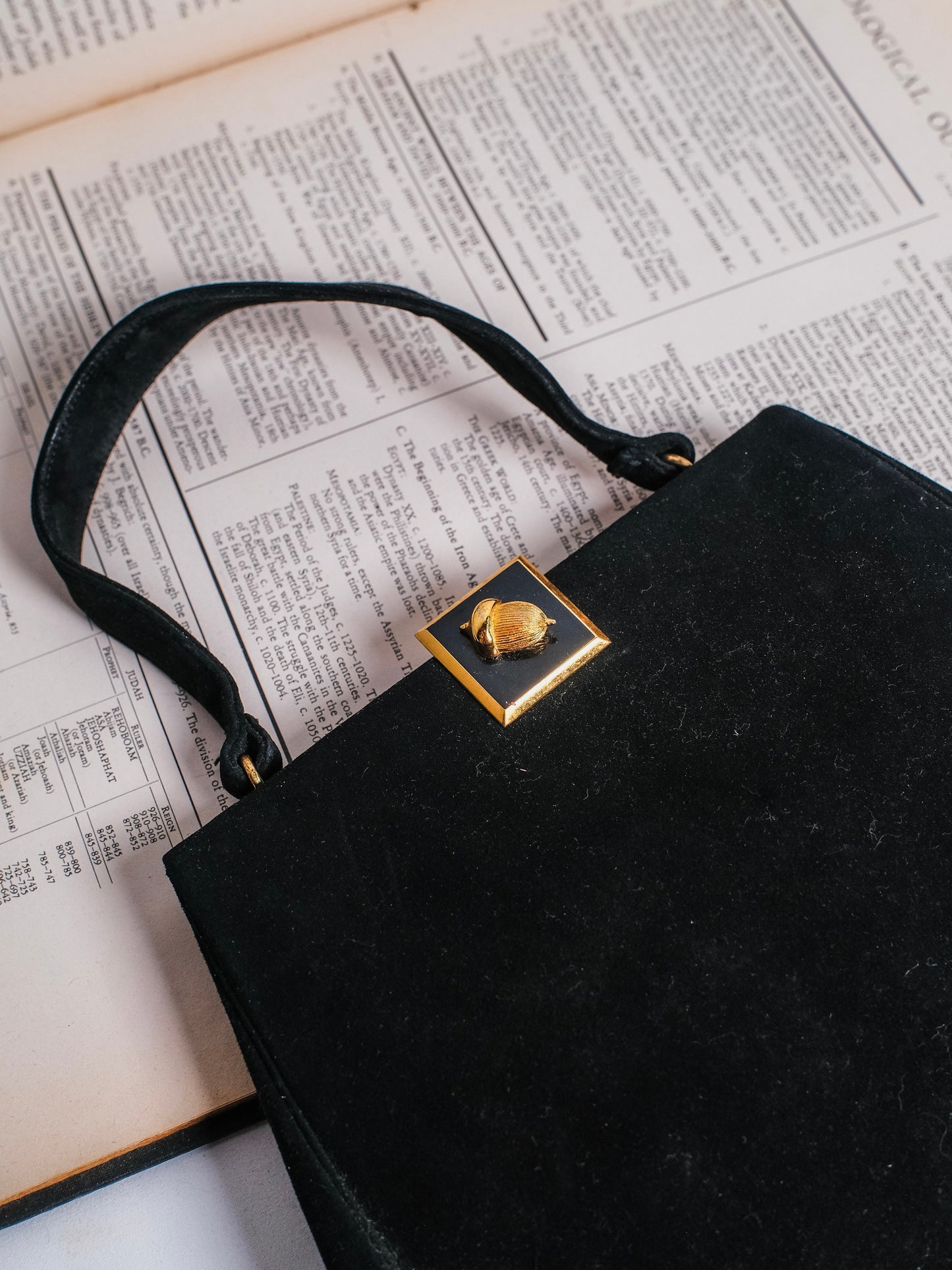 Vintage 1940s Koret Black “Koretolope” Kid Suede Gold Acorn Handbag