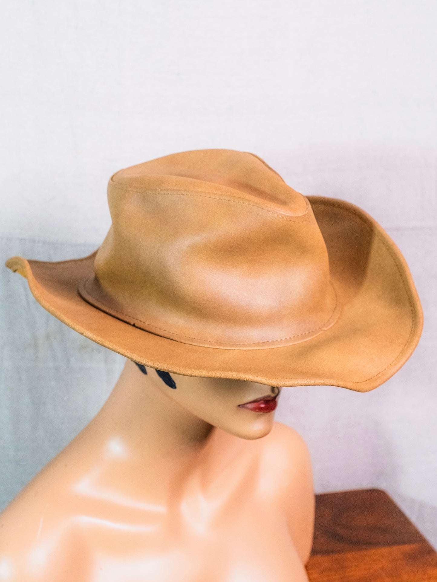 Vintage 1990s Dollywood Tan Leather Cowboy Hat