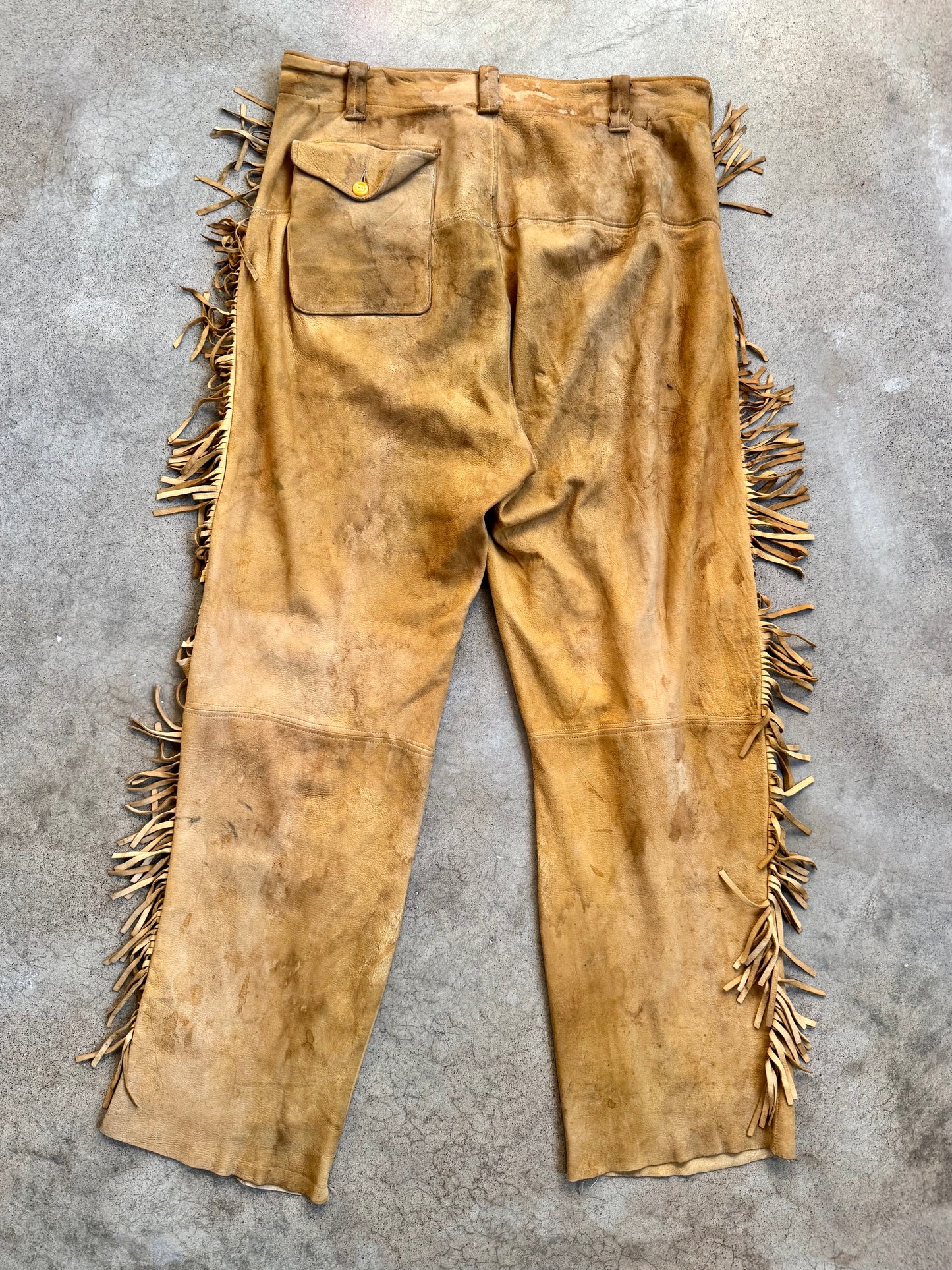 Vintage 1950s Handmade Deer Suede Western Fringe Pants | Waist 35”