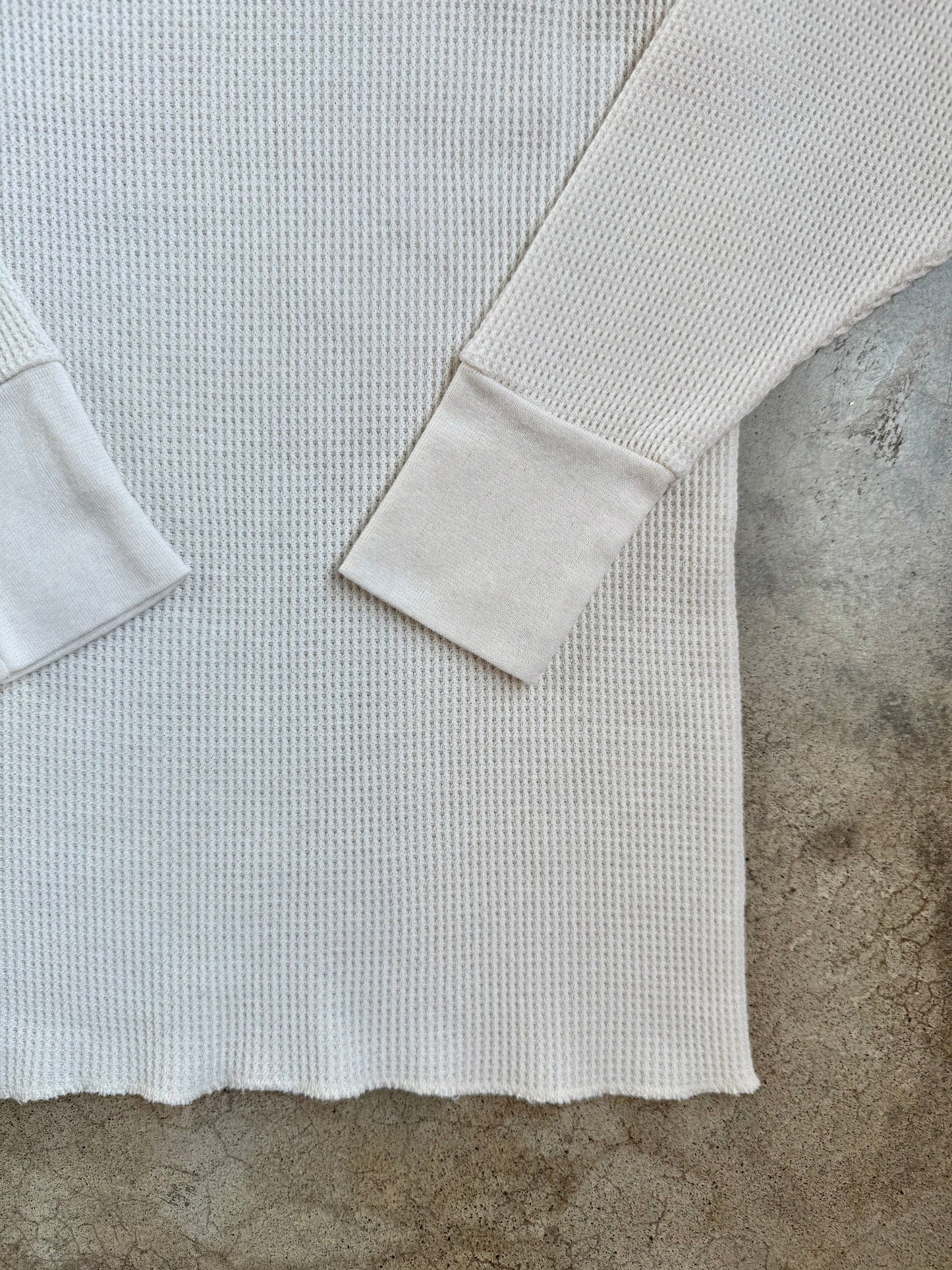 Vintage 1990s Hanes White Waffle Knit Henley Thermal | Large