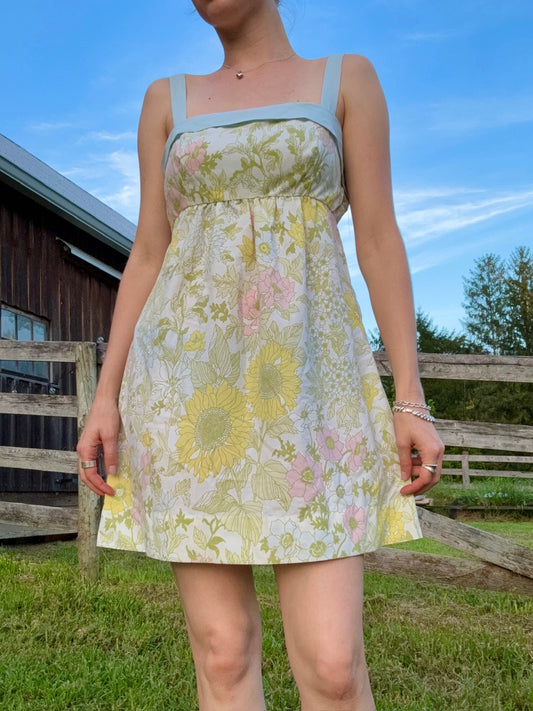 Vintage 1970s Handmade Floral Babydoll Mini Dress | S/M