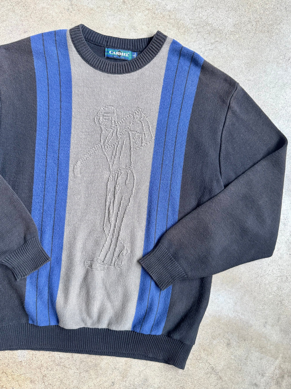 Vintage 1990s Carmel Striped Golfer Knit Crewneck Sweatshirt | Large
