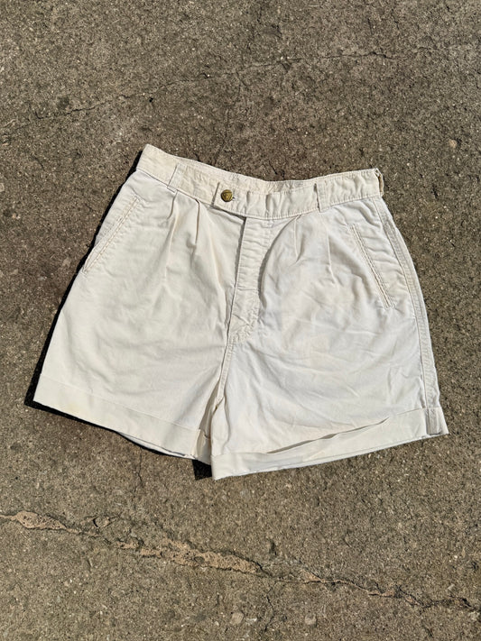Vintage 1990s Liz Claiborne Cream High-Waist Pleated Cotton Shorts | Waist 28”