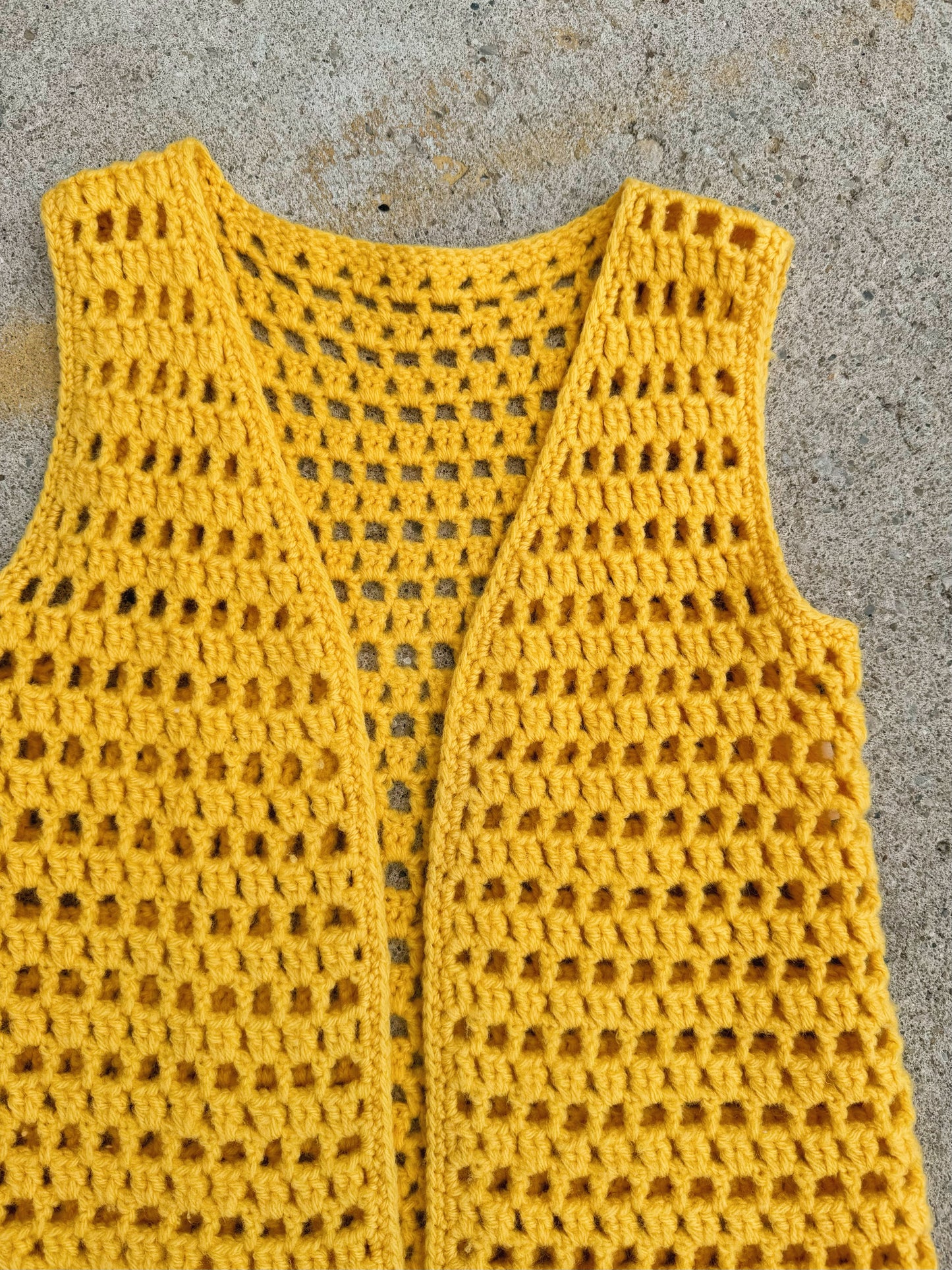 Vintage 1970s Handmade Yellow Crochet Vest