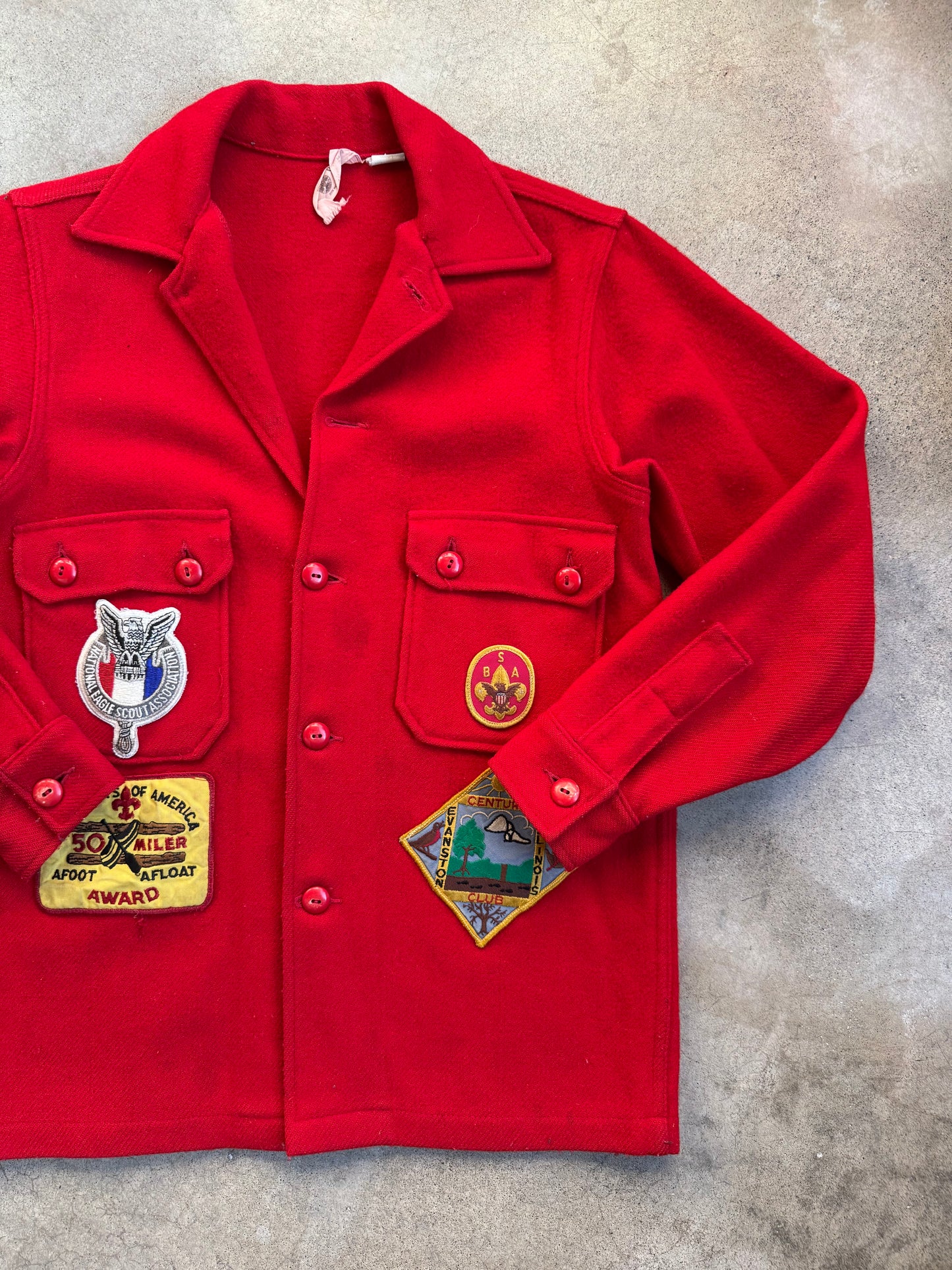 Vintage 1950s Boy Scouts BSA Patched Red Wool Shirt Jacket | 38