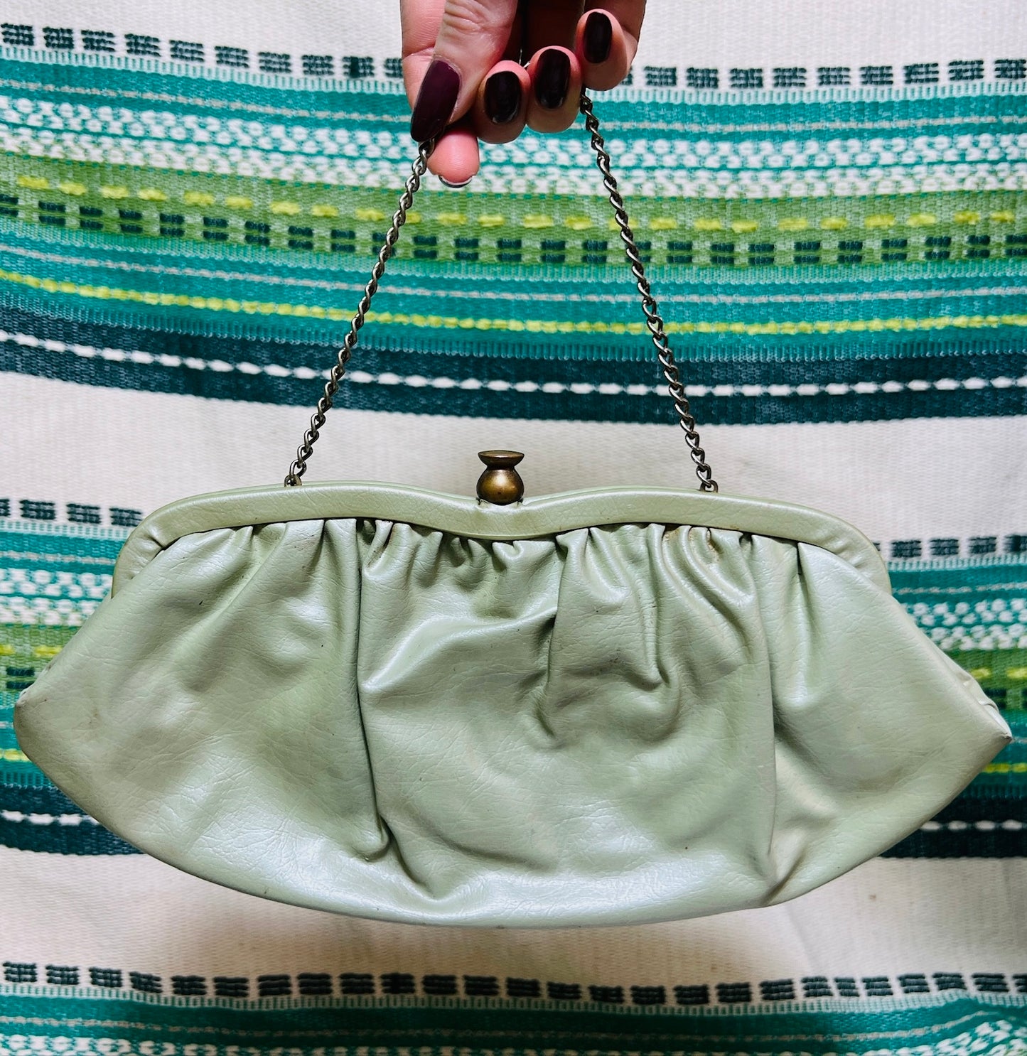 Vintage 1950s Mint Green Vinyl Clutch Purse