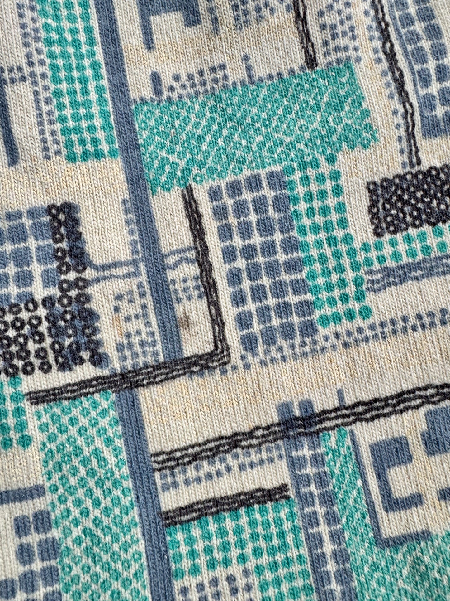 Vintage 1960s Mod Geometric Pattern High-Neck Long Sleeve Wool Dress | Medium