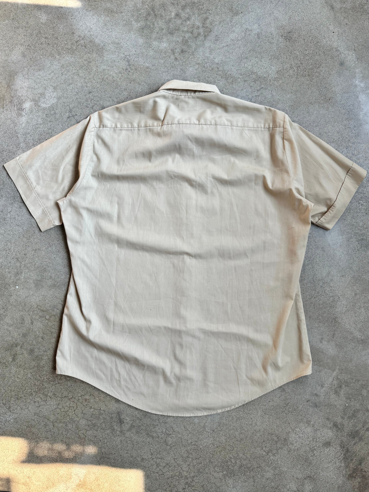 Vintage 1960s Friar Tuck Tan Short Sleeve Shirt w/ WIBC Bowling League Champ Patch | XL