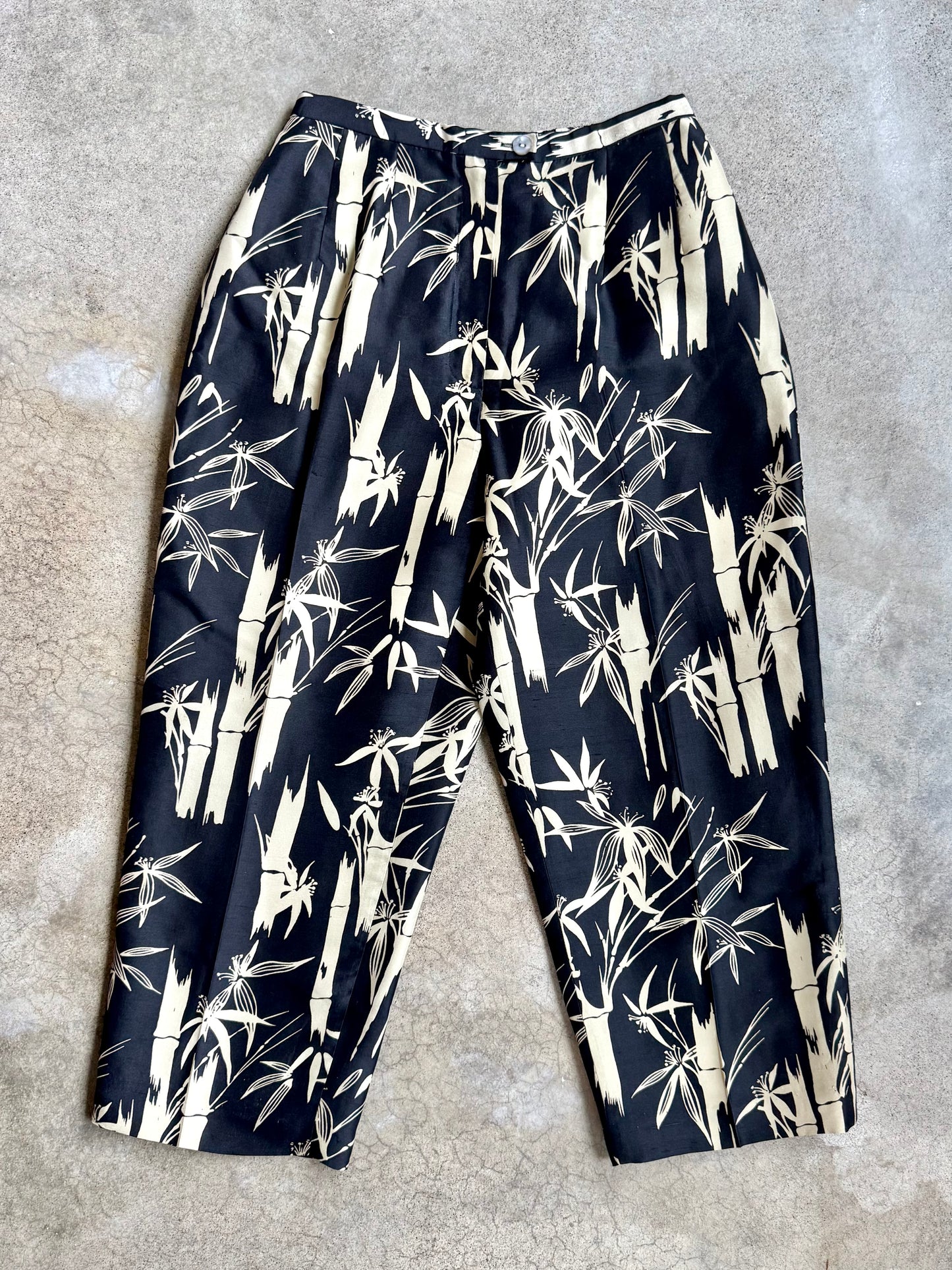 Vintage 1990s Harvé Benard 100% Silk Bamboo Print Two-Piece Set | Small