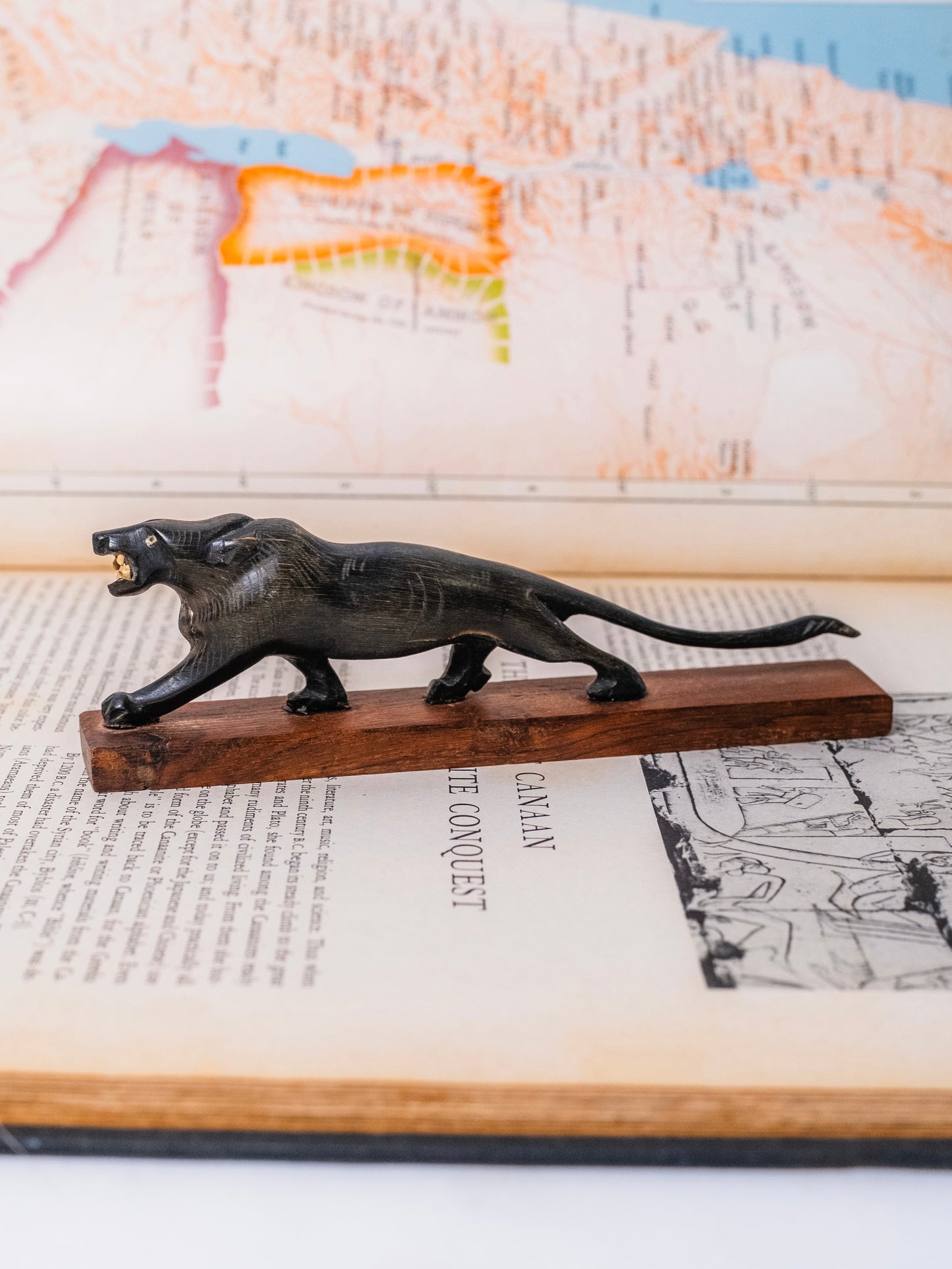 Vintage 1950s Carved Horn Jaguar Figurine