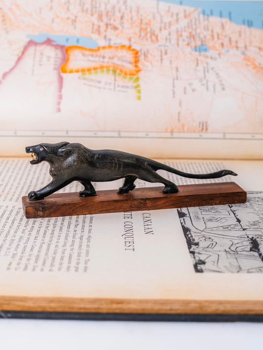 Vintage 1950s Carved Horn Jaguar Figurine